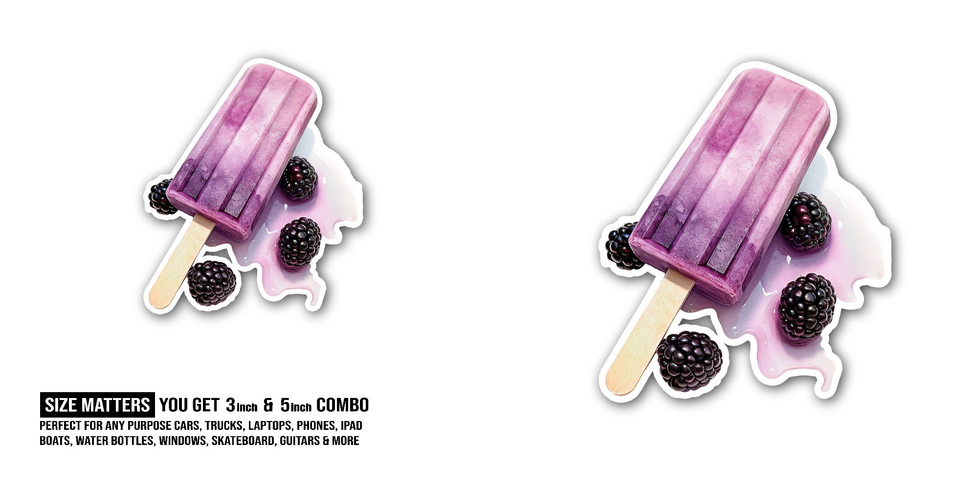 Blackberry popsicle Sticker, Waterproof Vinyl Decal Sticker Indoor Or Outdoor 2 (Pieces) 3" and 5"