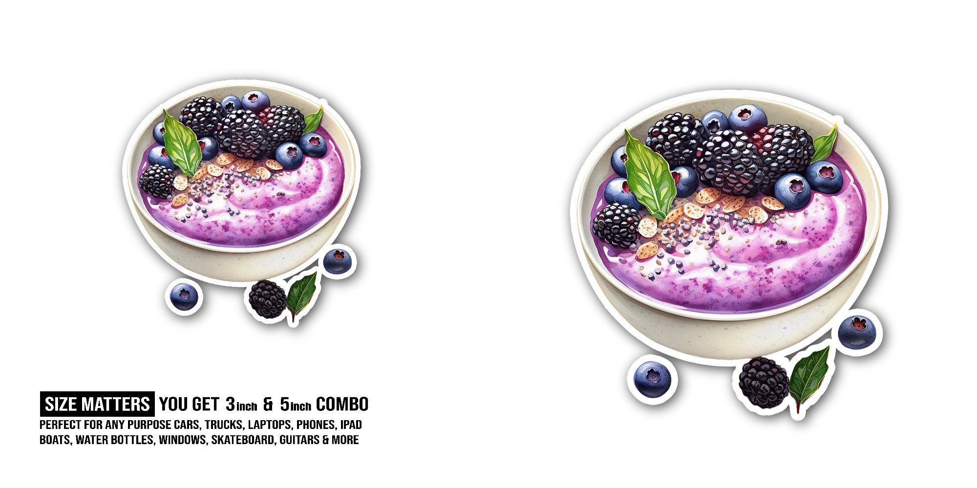 Blackberry Smoothie Sticker, Waterproof Vinyl Decal Sticker Indoor Or Outdoor 2 (Pieces) 3" and 5"