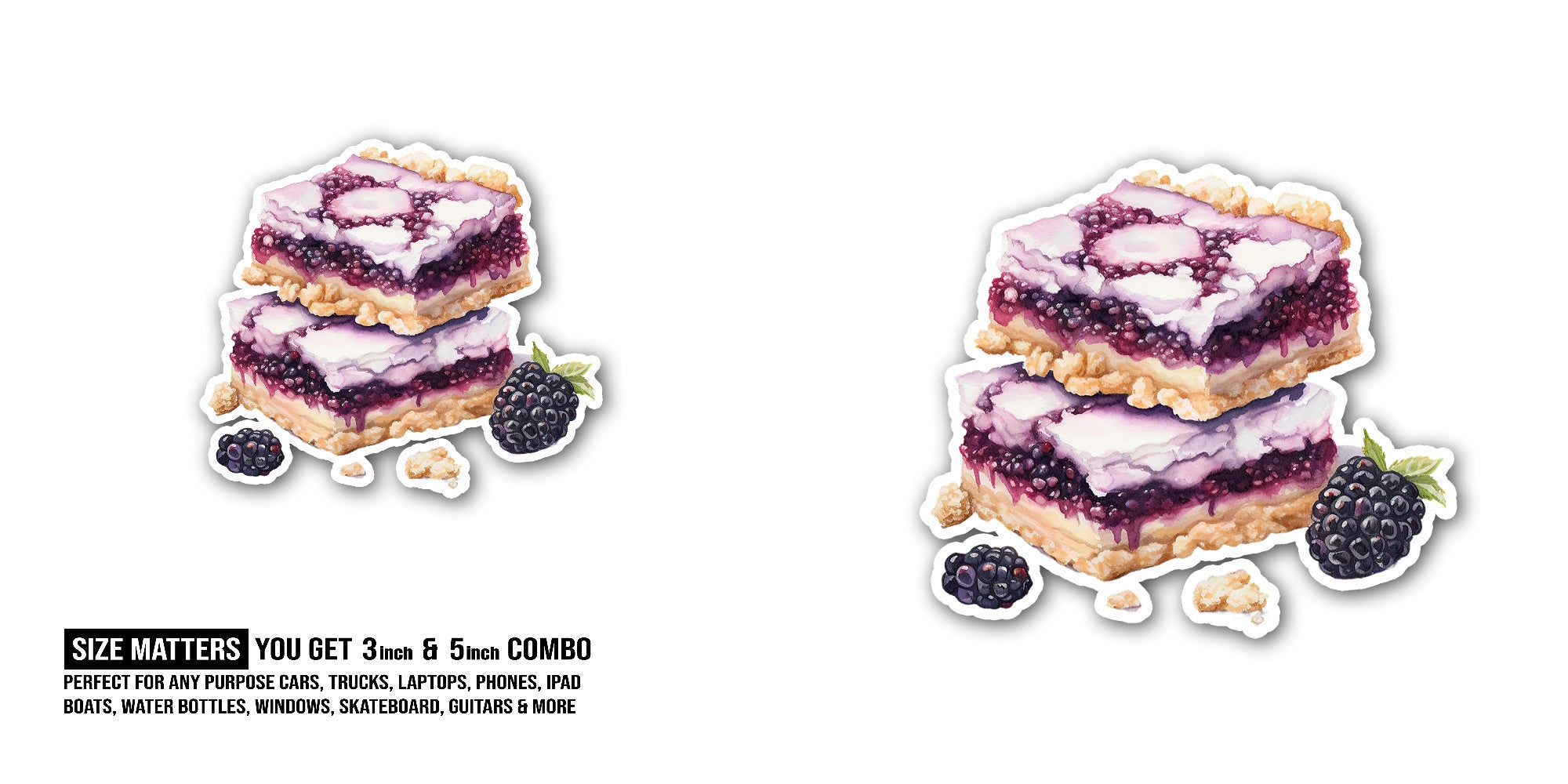 Blackberry Crumble Bars Sticker, Waterproof Vinyl Decal Sticker Indoor Or Outdoor 2 (Pieces) 3" and 5"
