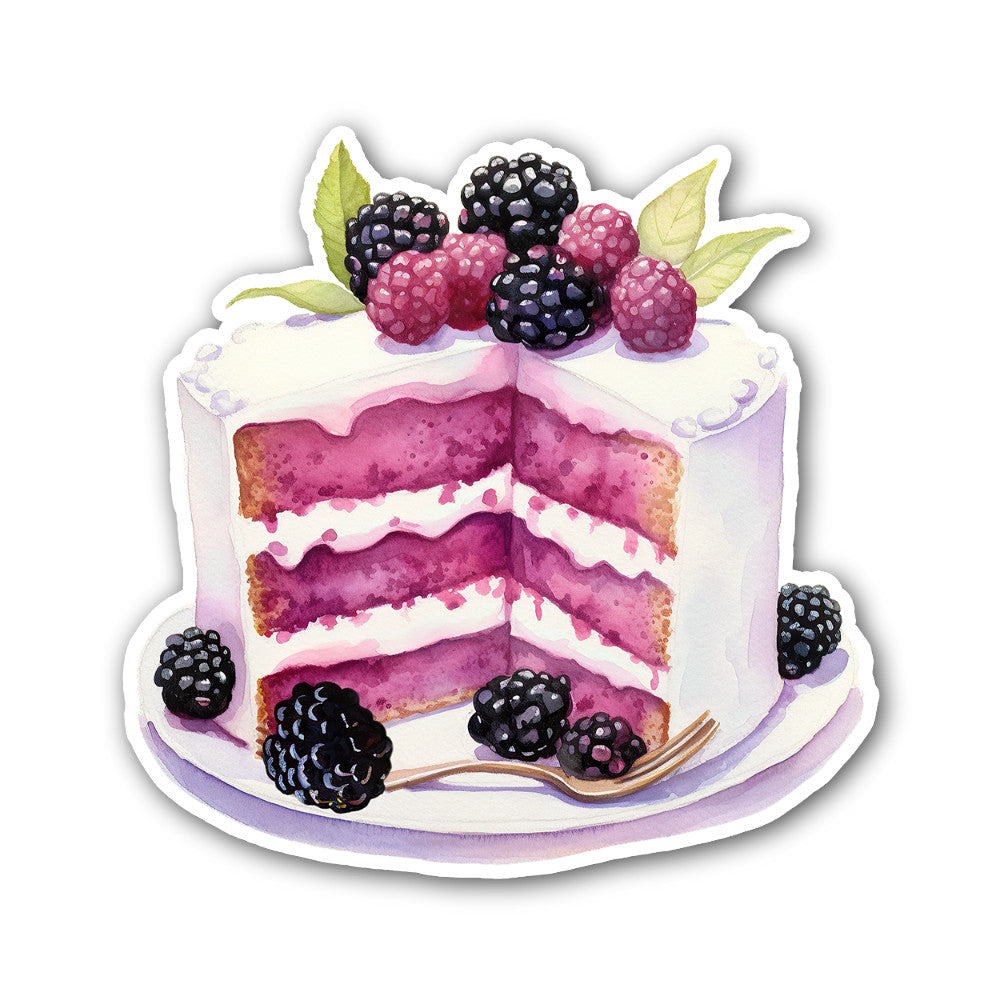 Blackberry Cake Slice Sticker, Waterproof Vinyl Decal Sticker Indoor Or Outdoor 2 (Pieces) 3" and 5"