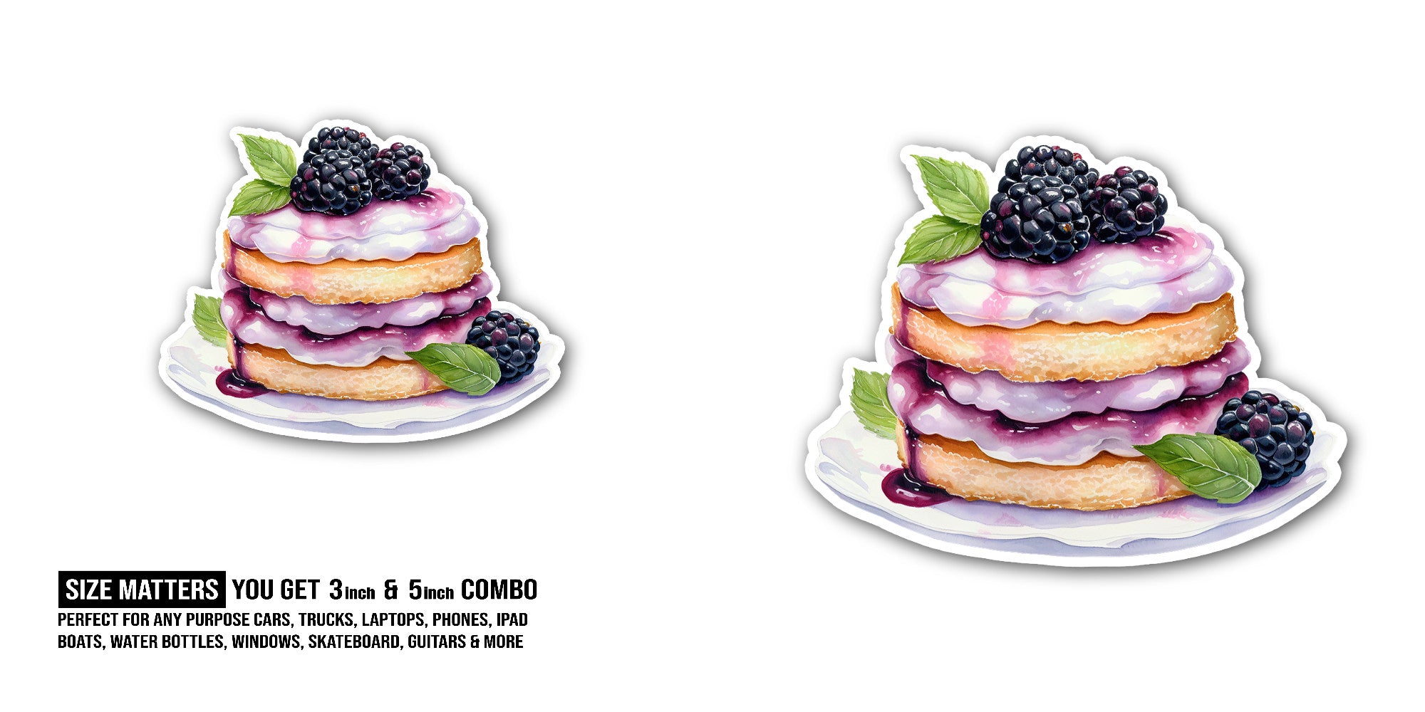 Blackberry Shortcake Sticker, Waterproof Vinyl Decal Sticker Indoor Or Outdoor 2 (Pieces) 3" and 5"