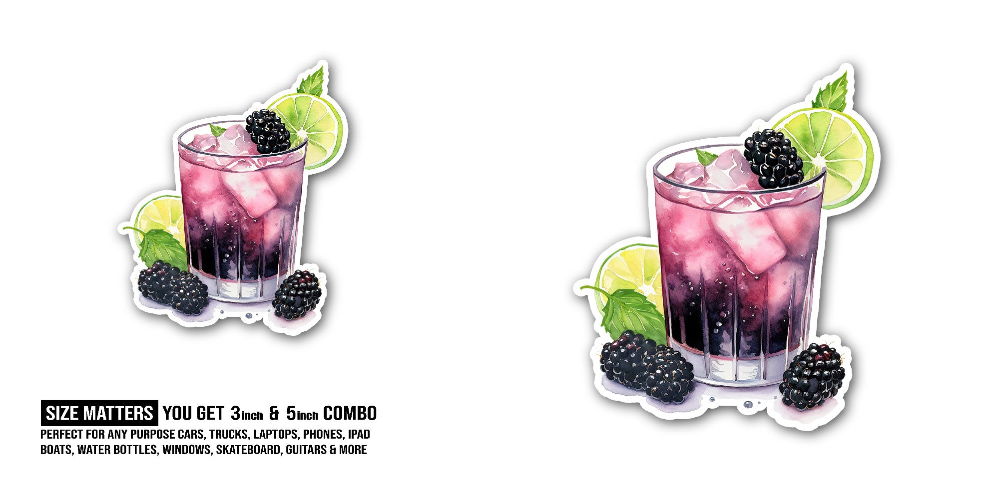 Blackberry mojito Sticker, Waterproof Vinyl Decal Sticker Indoor Or Outdoor 2 (Pieces) 3" and 5"