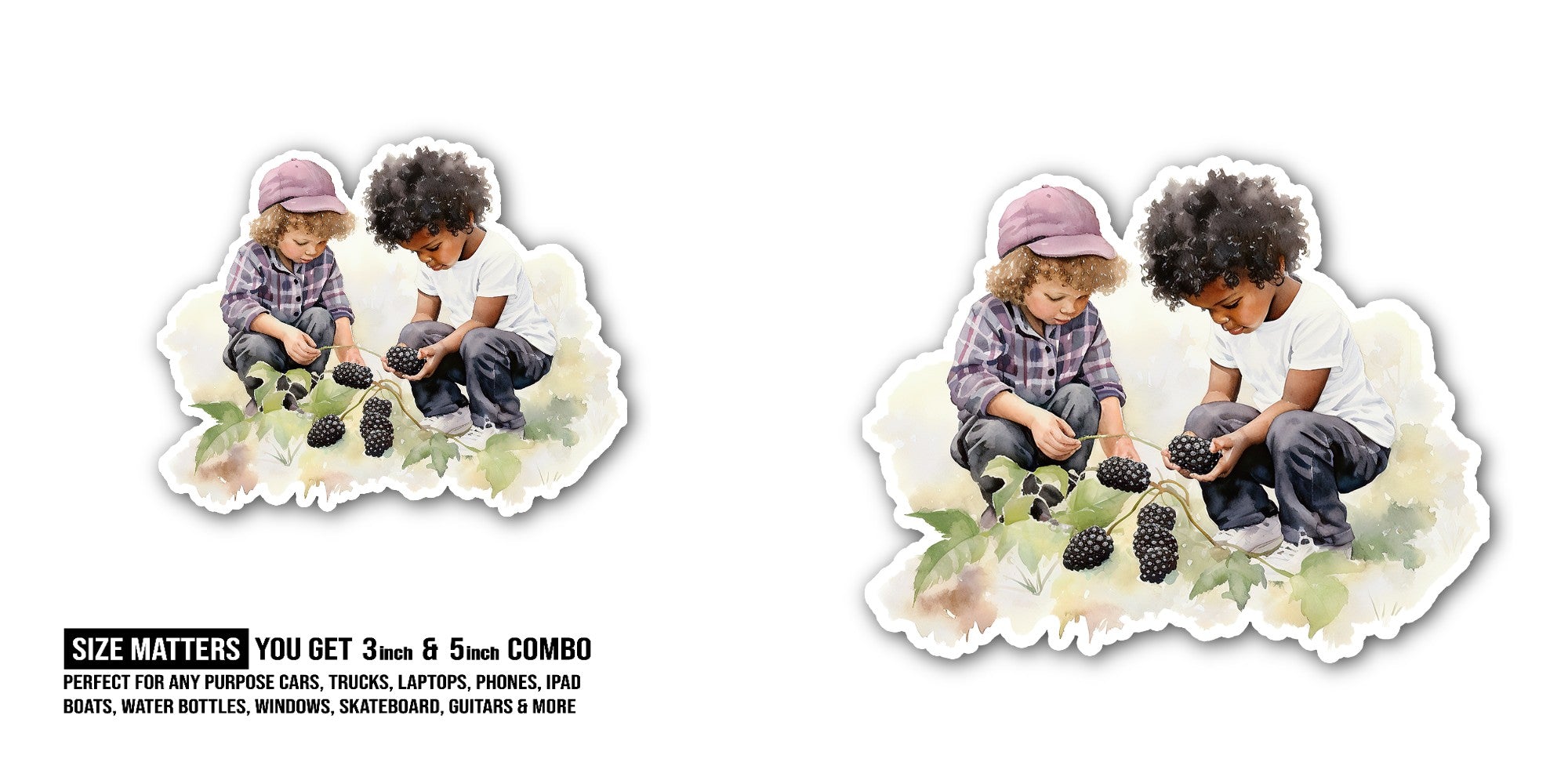Blackberry with childrens Sticker, Waterproof Vinyl Decal Sticker Indoor Or Outdoor 2 (Pieces) 3" and 5"