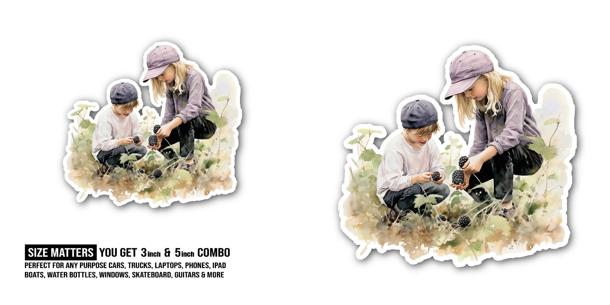 Blackberry Beautiful Farm Sticker, Waterproof Vinyl Decal Sticker Indoor Or Outdoor 2 (Pieces) 3" and 5"