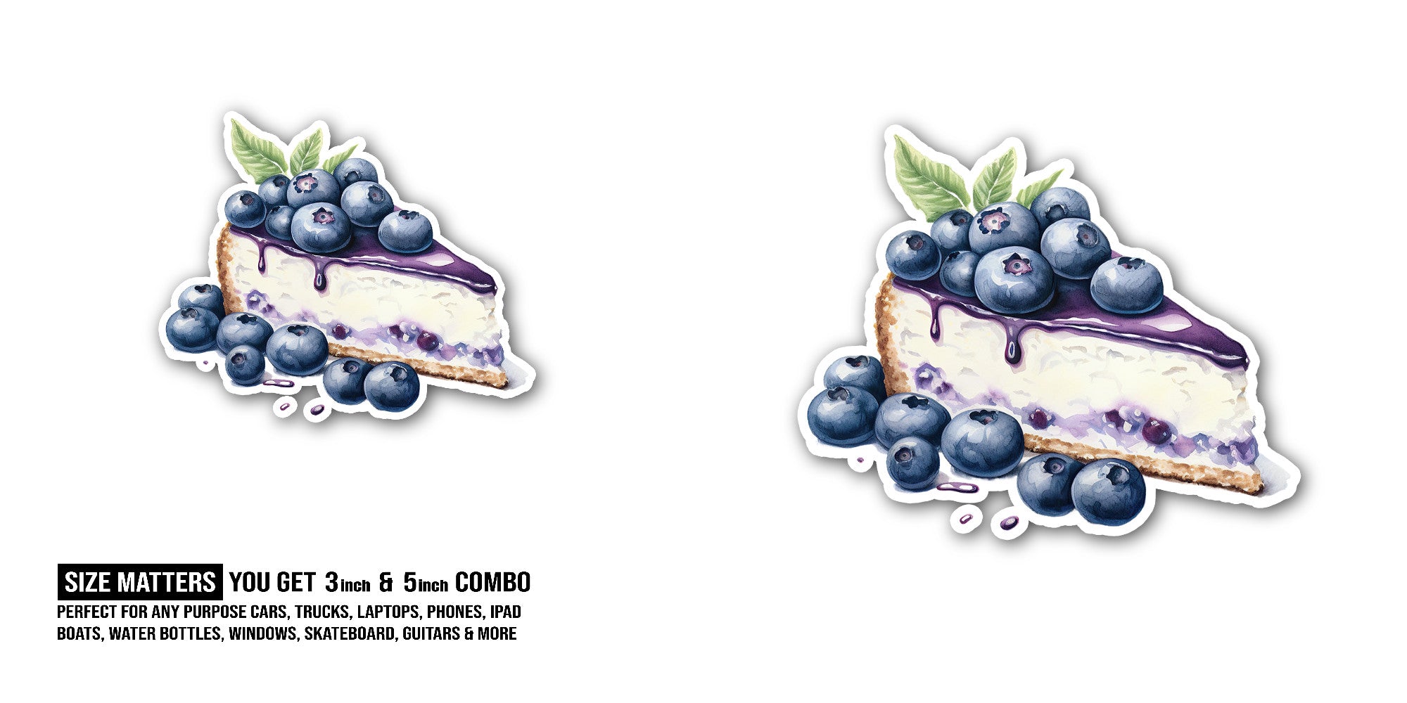 Blueberry Cheesecake Slice Sticker, Waterproof Vinyl Decal Sticker Indoor Or Outdoor 2 (Pieces) 3" and 5"
