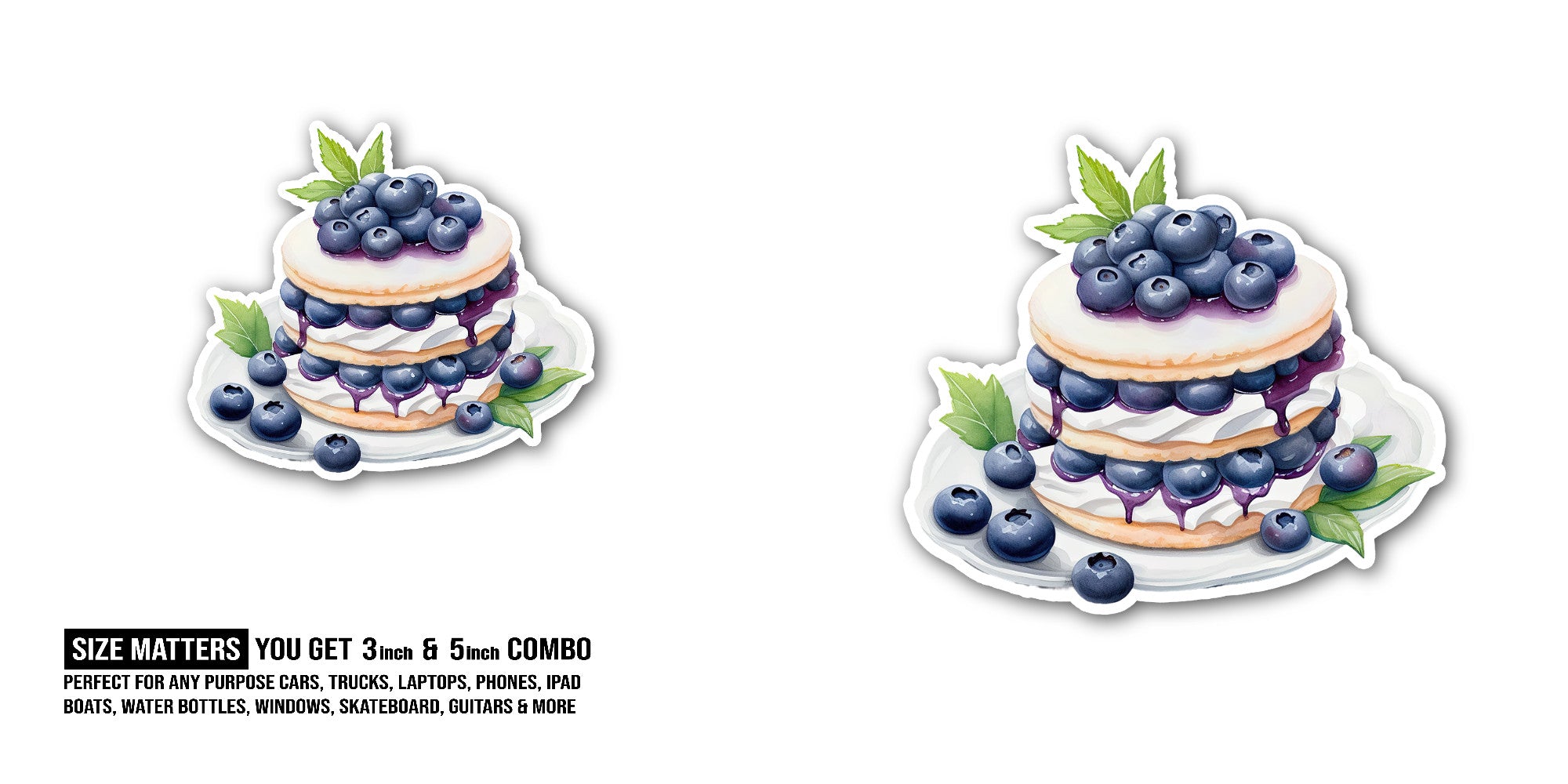 Blueberry cheesecake Sticker, Waterproof Vinyl Decal Sticker Indoor Or Outdoor 2 (Pieces) 3" and 5"