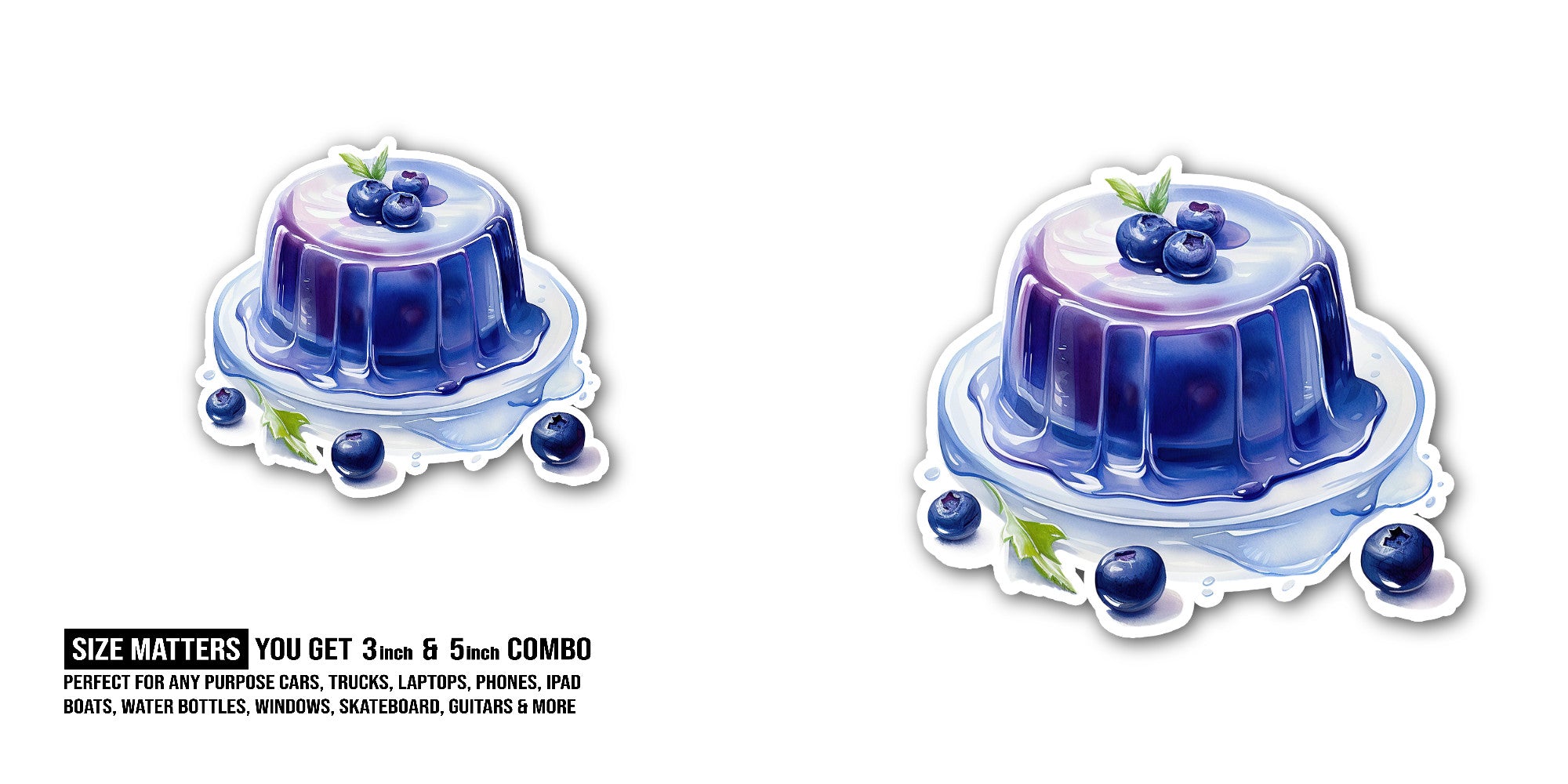 stack of blueberry pancakes Sticker, Waterproof Vinyl Decal Sticker Indoor Or Outdoor 2 (Pieces) 3" and 5"