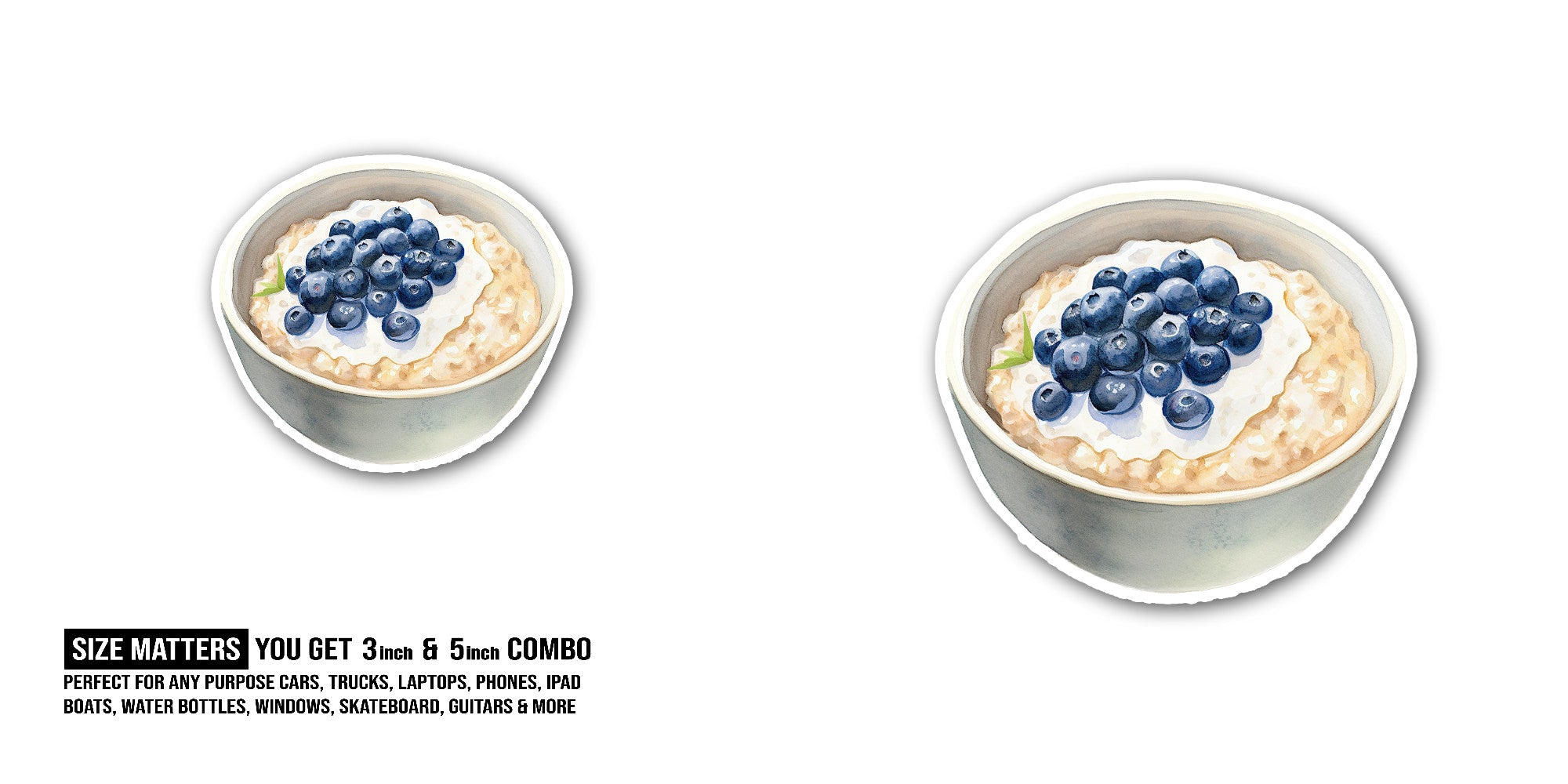 breakfast cereal with berries Sticker, Waterproof Vinyl Decal Sticker Indoor Or Outdoor 2 (Pieces) 3" and 5"