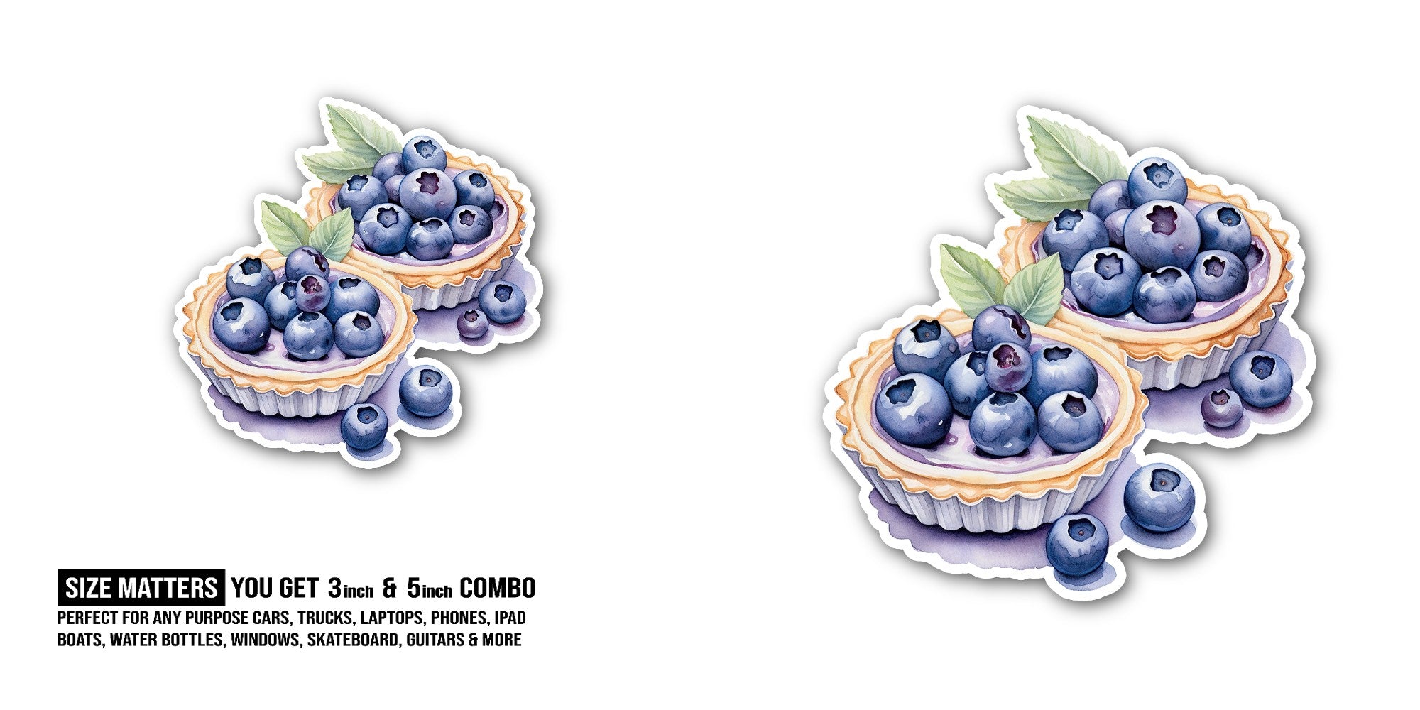 Blueberry Tarts Sticker, Waterproof Vinyl Decal Sticker Indoor Or Outdoor 2 (Pieces) 3" and 5"