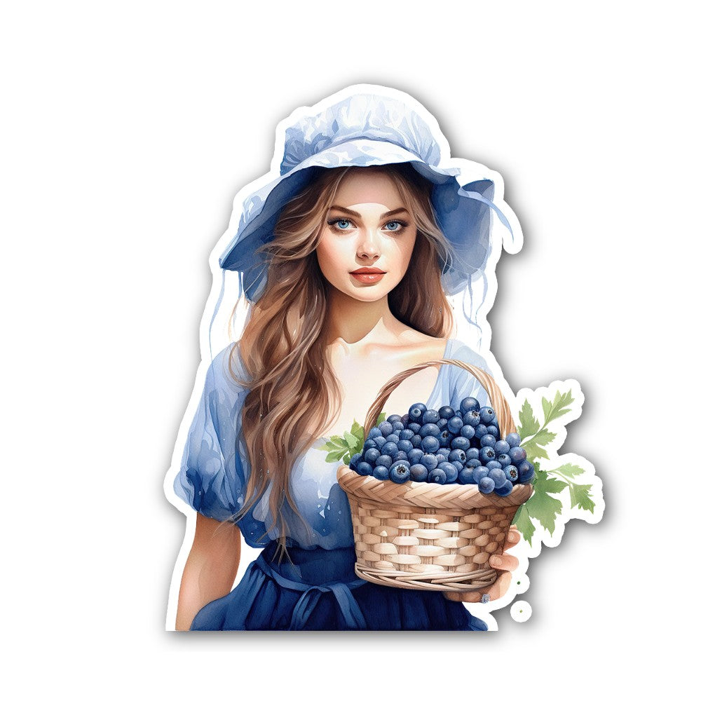 woman holding a basket Sticker, Waterproof Vinyl Decal Sticker Indoor Or Outdoor 2 (Pieces) 3" and 5"