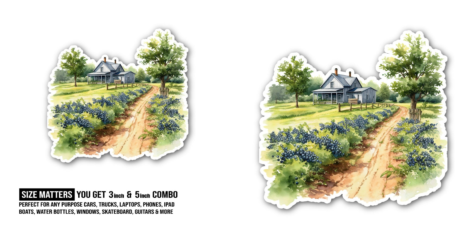 field of bluebonnets Sticker, Waterproof Vinyl Decal Sticker Indoor Or Outdoor 2 (Pieces) 3" and 5"