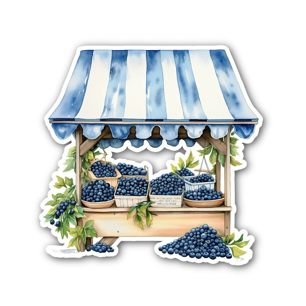 Stall selling blueberries Sticker, Waterproof Vinyl Decal Sticker Indoor Or Outdoor 2 (Pieces) 3" and 5"