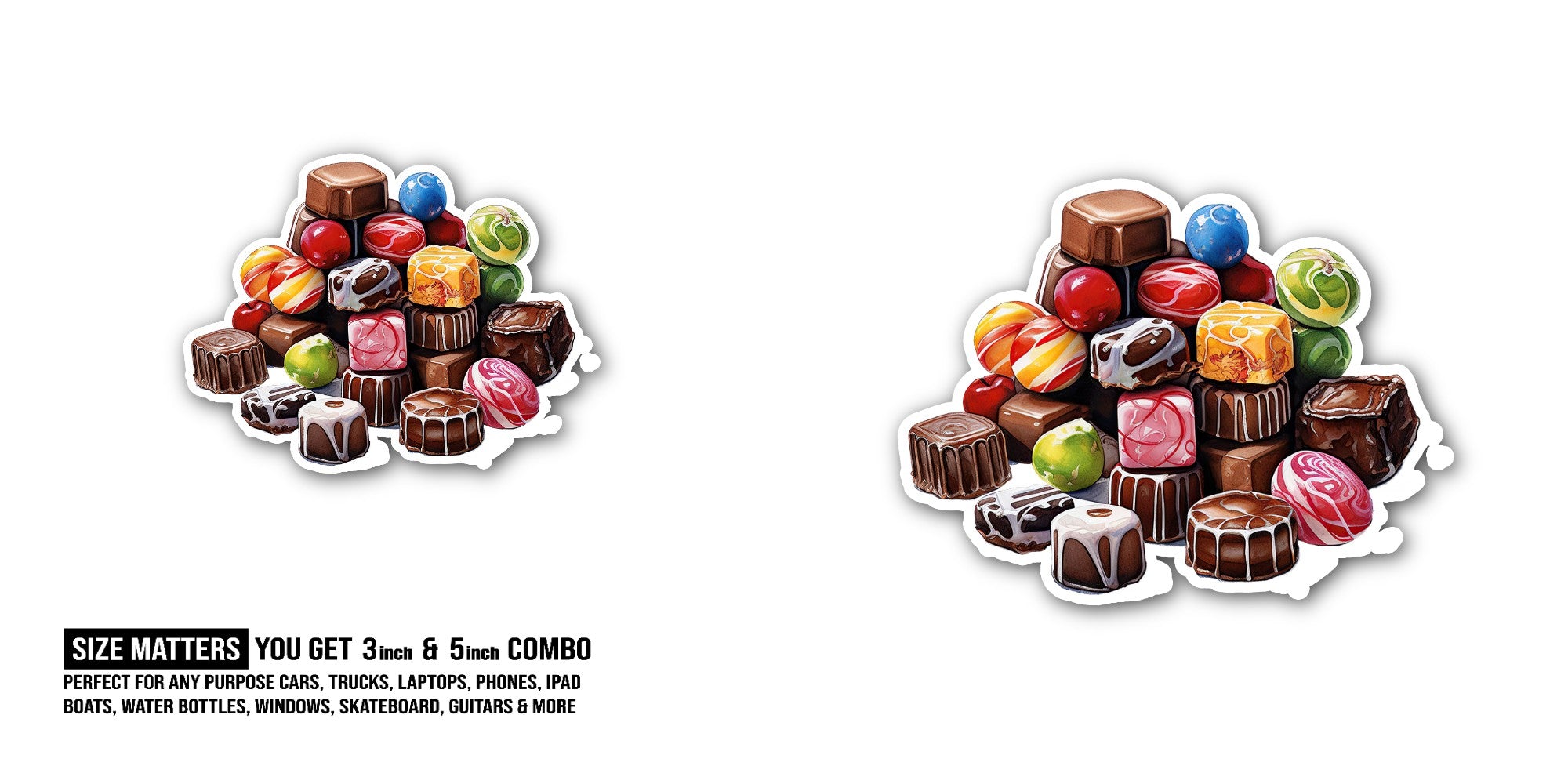 Dark Milk And White Chocolate Sticker, Waterproof Vinyl Decal Sticker Indoor Or Outdoor 2 (Pieces) 3" and 5"