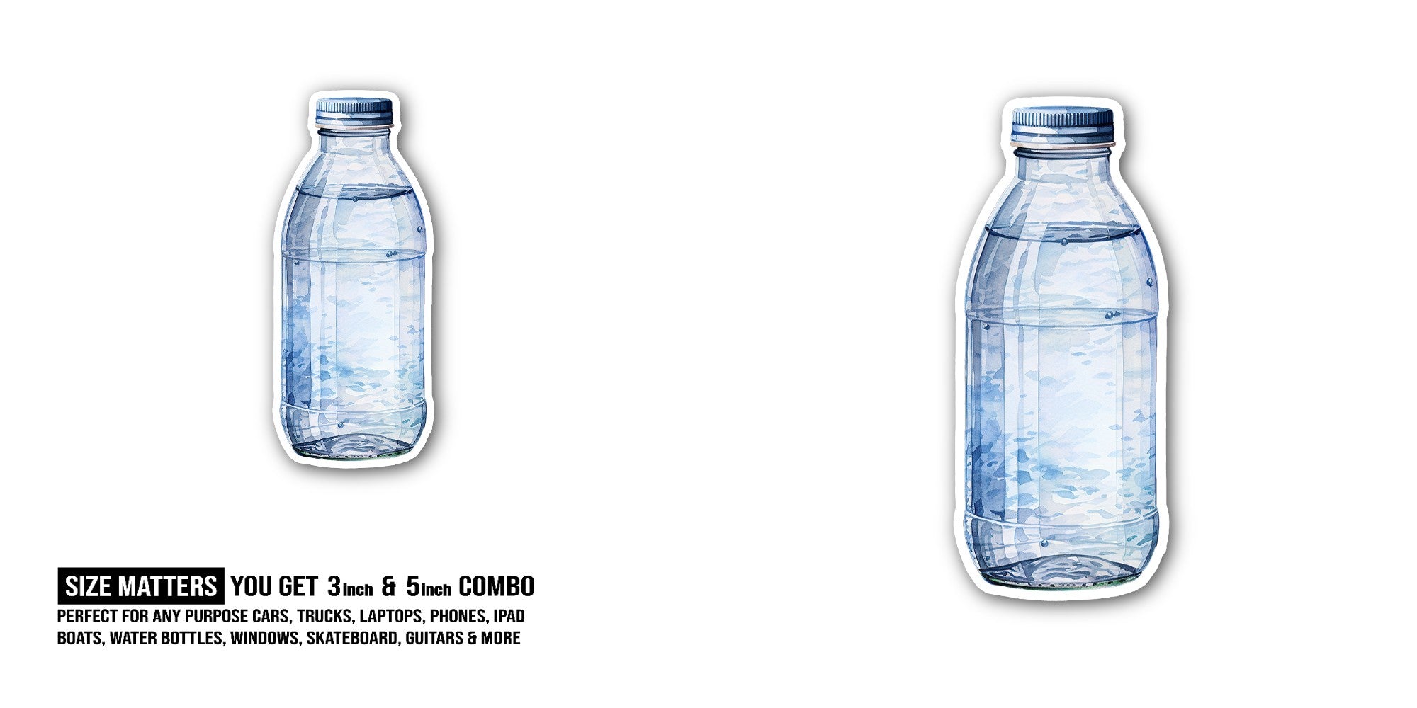 Cute Water Bottle Sticker, Waterproof Vinyl Decal Sticker Indoor Or Outdoor 2 (Pieces) 3" and 5"