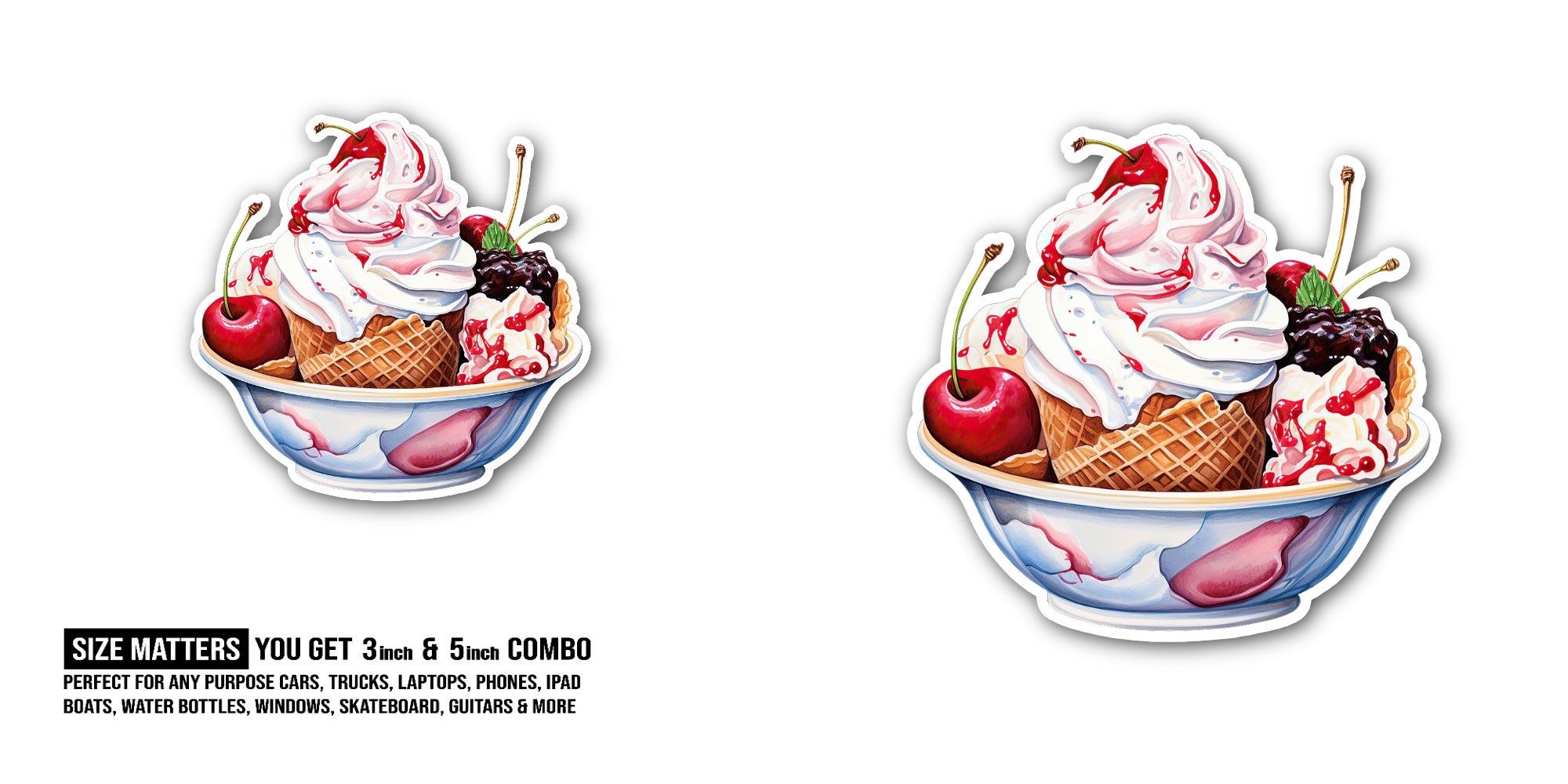Sweet Dessert Icing Cup Sticker, Waterproof Vinyl Decal Sticker Indoor Or Outdoor 2 (Pieces) 3" and 5"