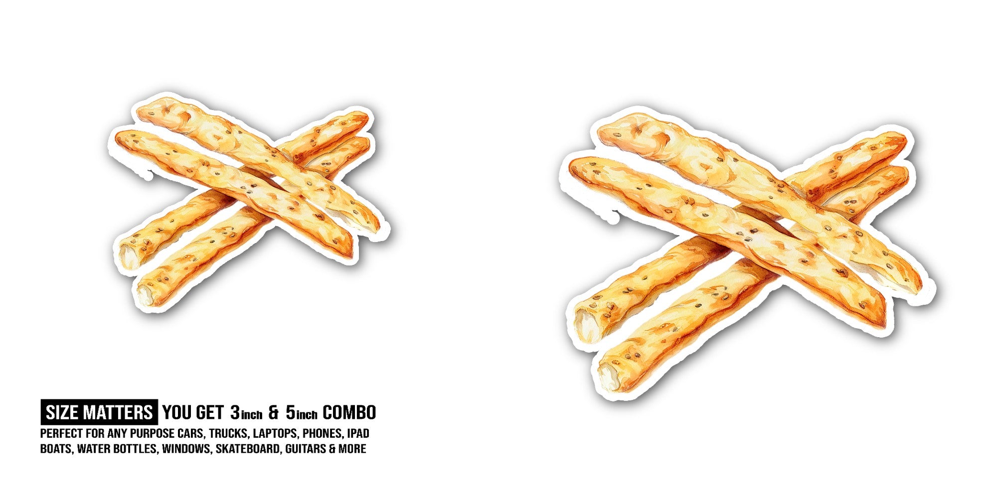 Sweet Breadstick Sticker, Waterproof Vinyl Decal Sticker Indoor Or Outdoor 2 (Pieces) 3" and 5"