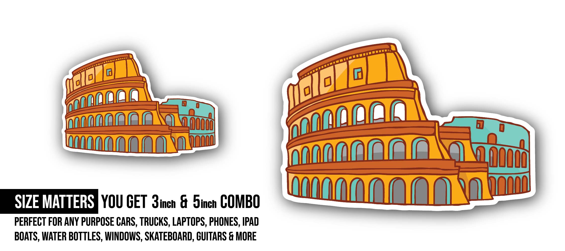 Colosseum Sticker, Waterproof Vinyl Decal Sticker Indoor Or Outdoor 2 (Pieces) 3" and 5"
