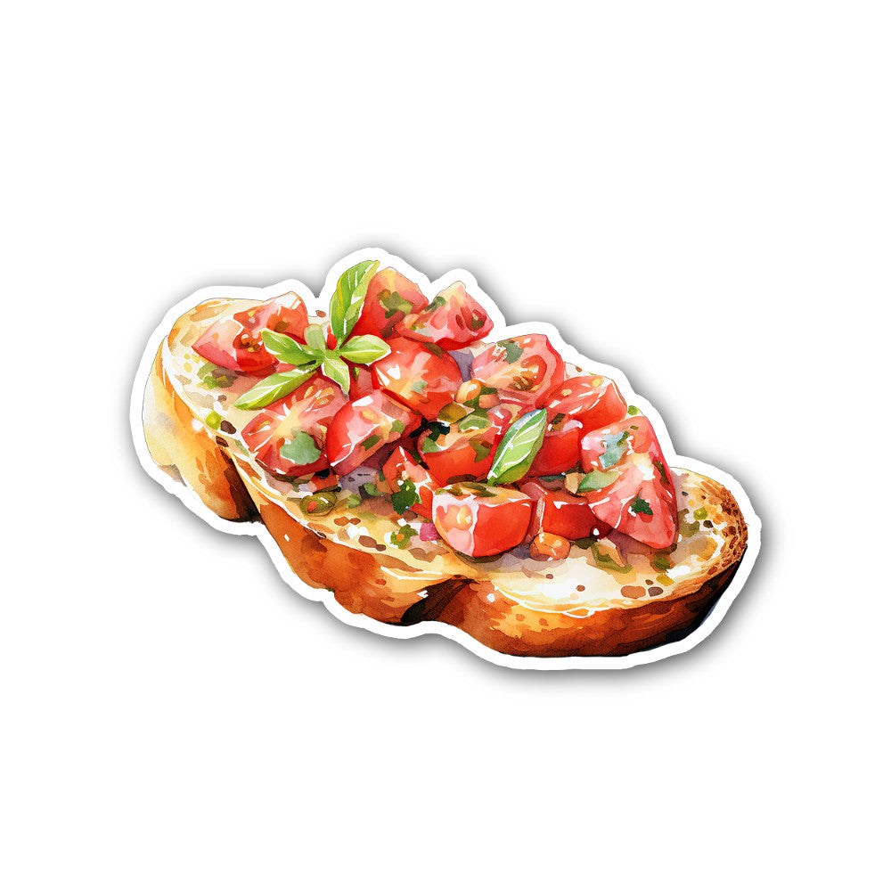 Tasty Tomato Bruschetta Sticker, Waterproof Vinyl Decal Sticker Indoor Or Outdoor 2 (Pieces) 3" and 5"
