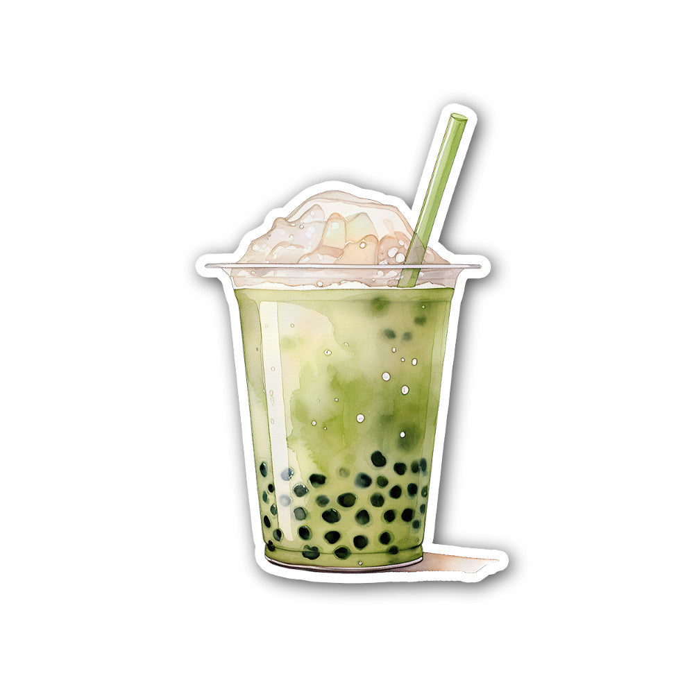 Matcha Green Bubble Tea Sticker, Waterproof Vinyl Decal Sticker Indoor Or Outdoor 2 (Pieces) 3" and 5"