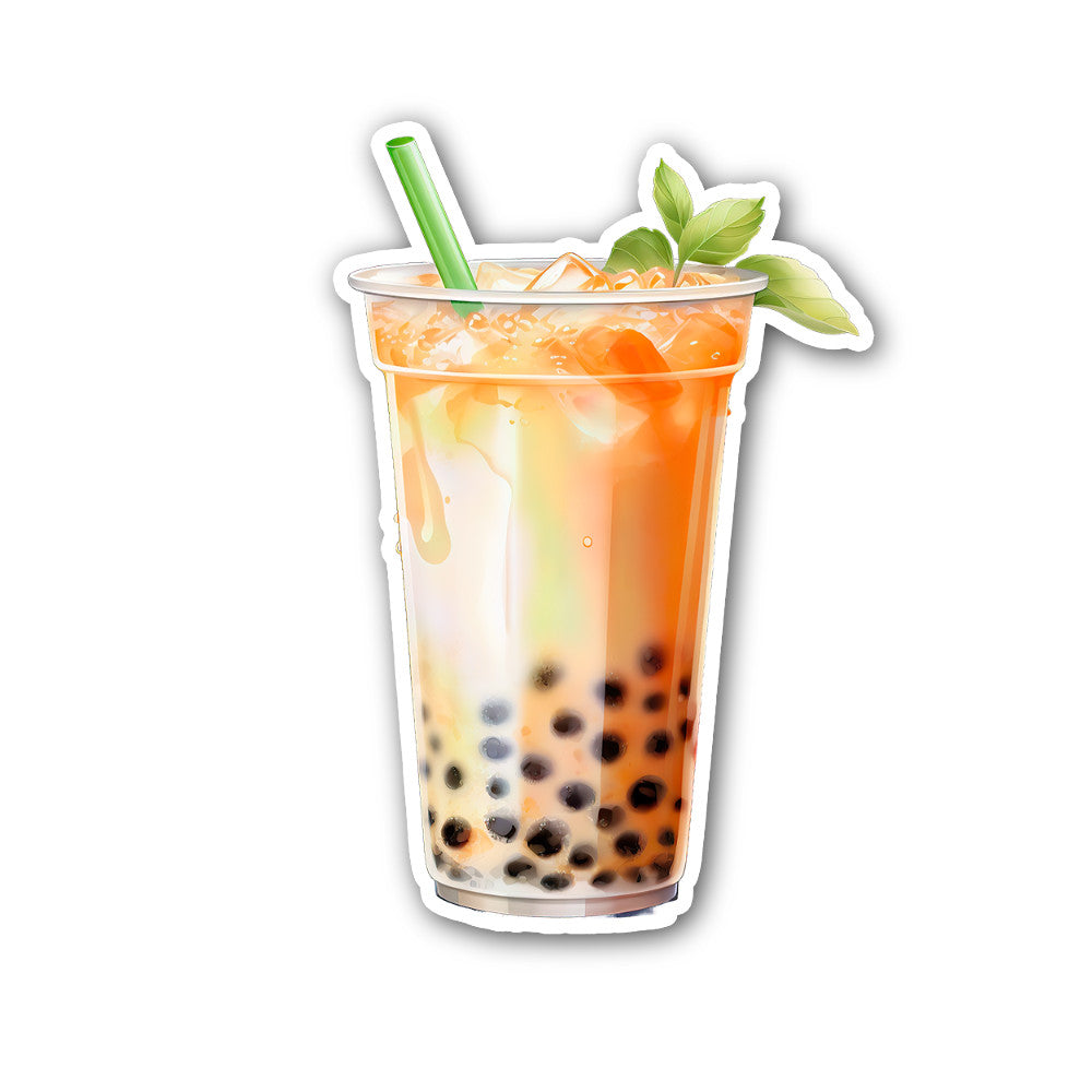 Orange Bubble Tea Sticker, Waterproof Vinyl Decal Sticker Indoor Or Outdoor 2 (Pieces) 3" and 5"