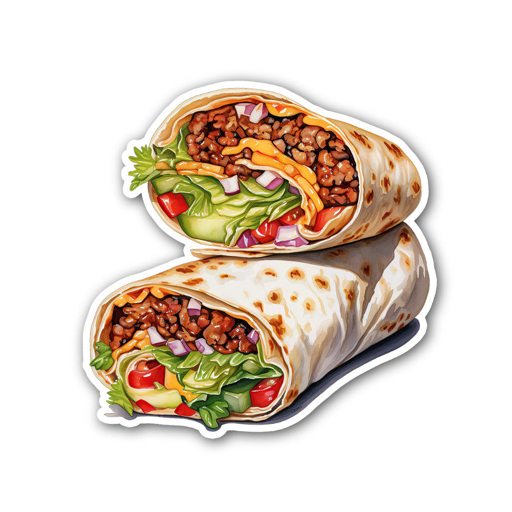 Burrito Street Food Sticker, Waterproof Vinyl Decal Sticker Indoor Or Outdoor 2 (Pieces) 3" and 5"