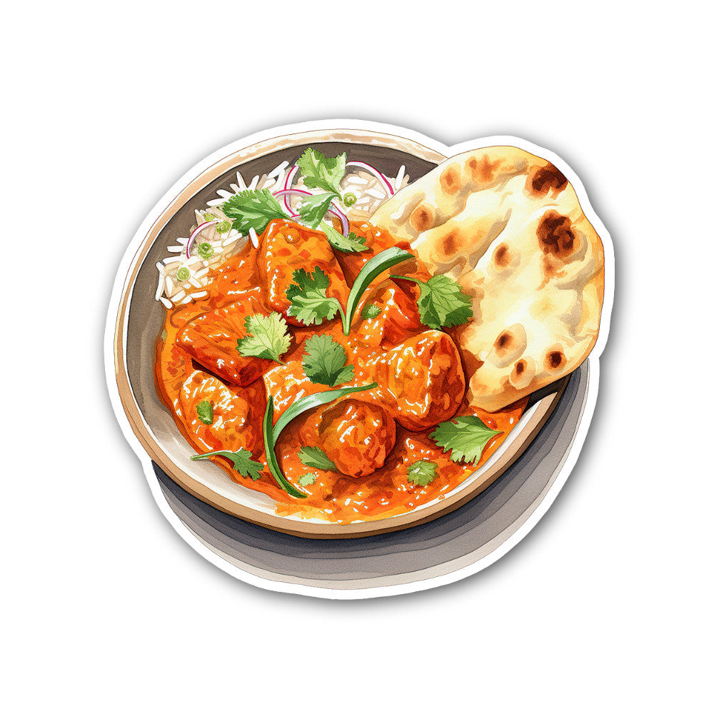 Butter Chicken Curry Sticker, Waterproof Vinyl Decal Sticker Indoor Or Outdoor 2 (Pieces) 3" and 5"