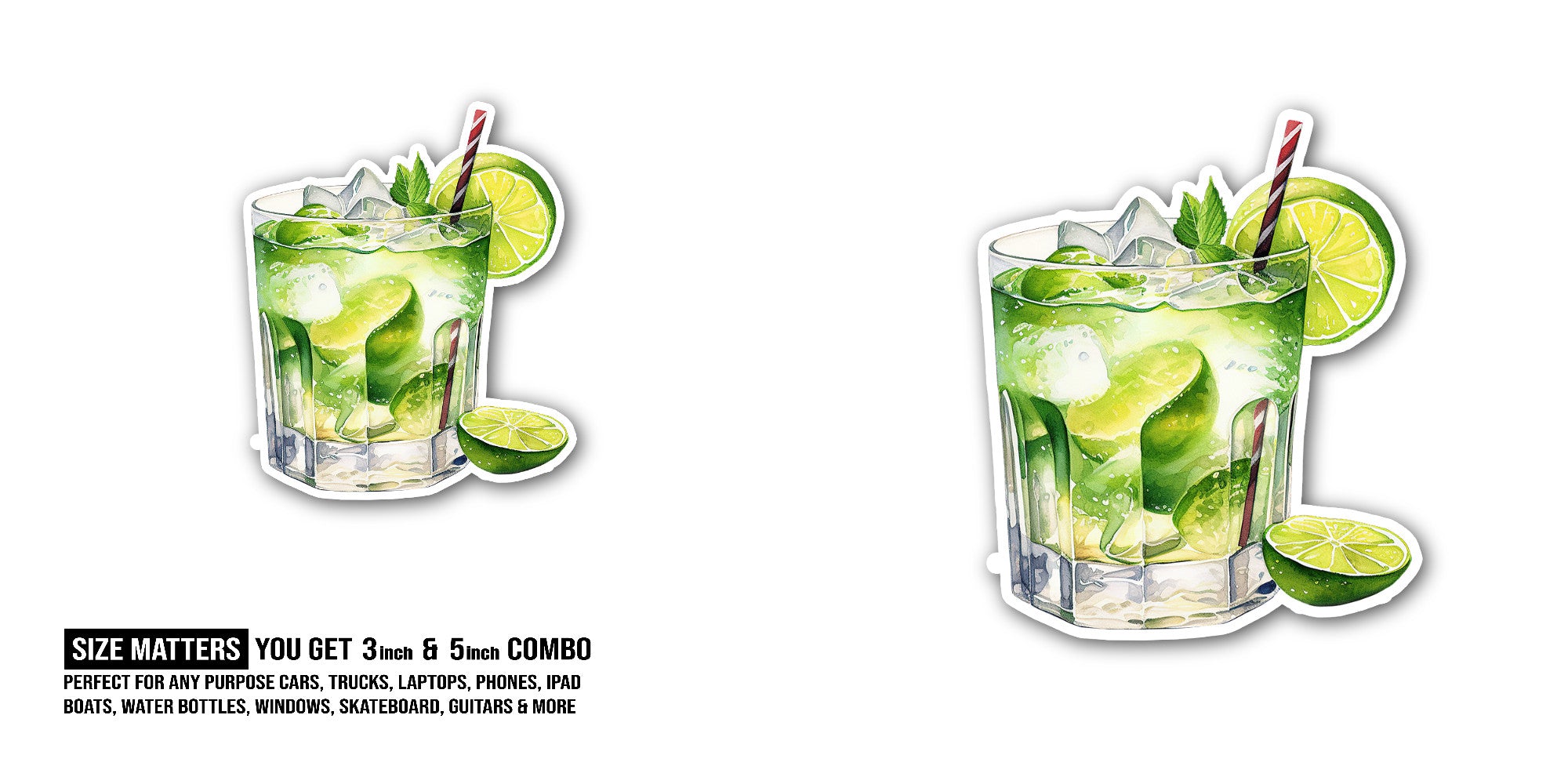 Cute Lemon Soda juice Sticker, Waterproof Vinyl Decal Sticker Indoor Or Outdoor 2 (Pieces) 3" and 5"