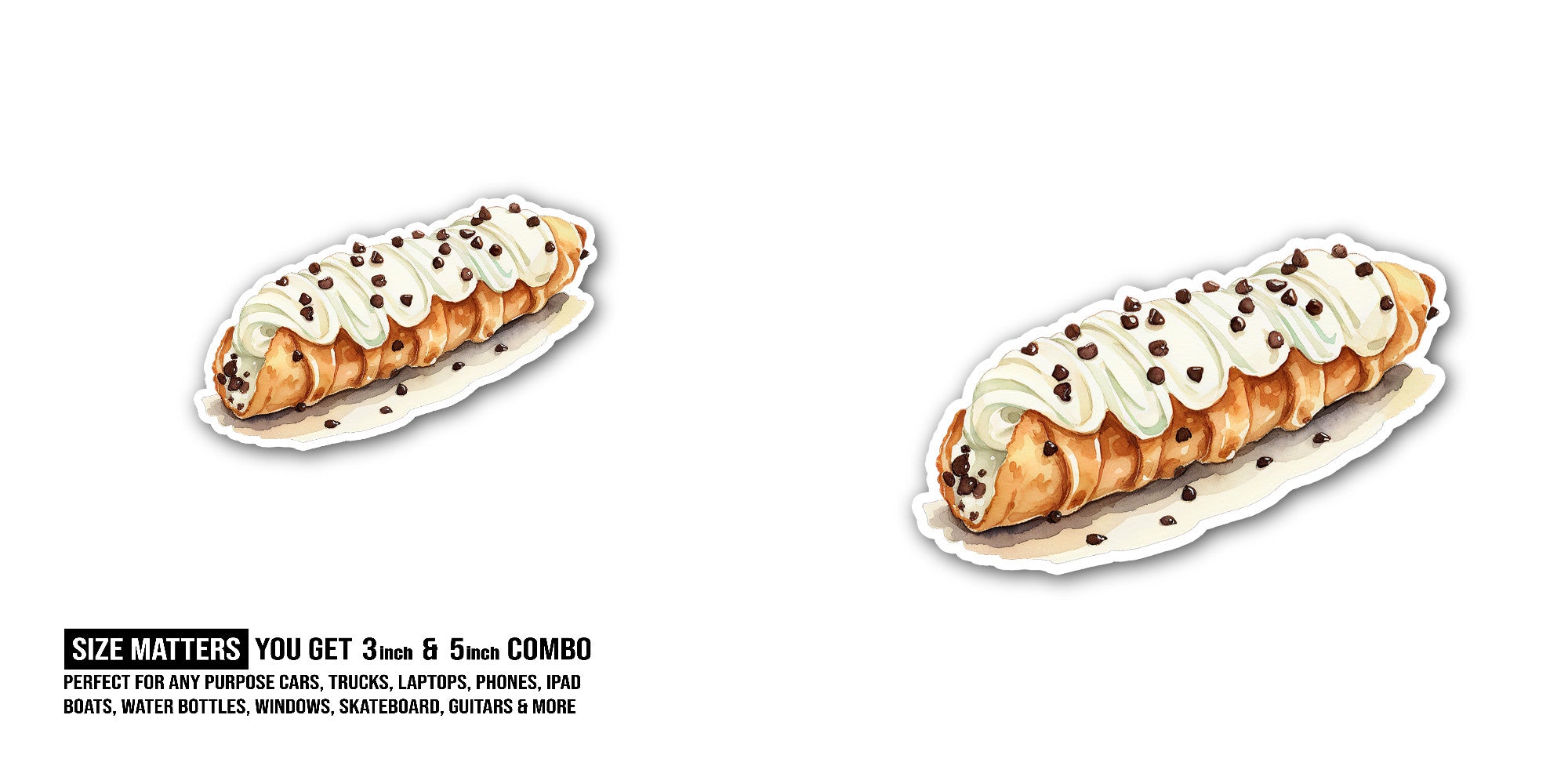Yummy Cannoli cake Sticker, Waterproof Vinyl Decal Sticker Indoor Or Outdoor 2 (Pieces) 3" and 5"