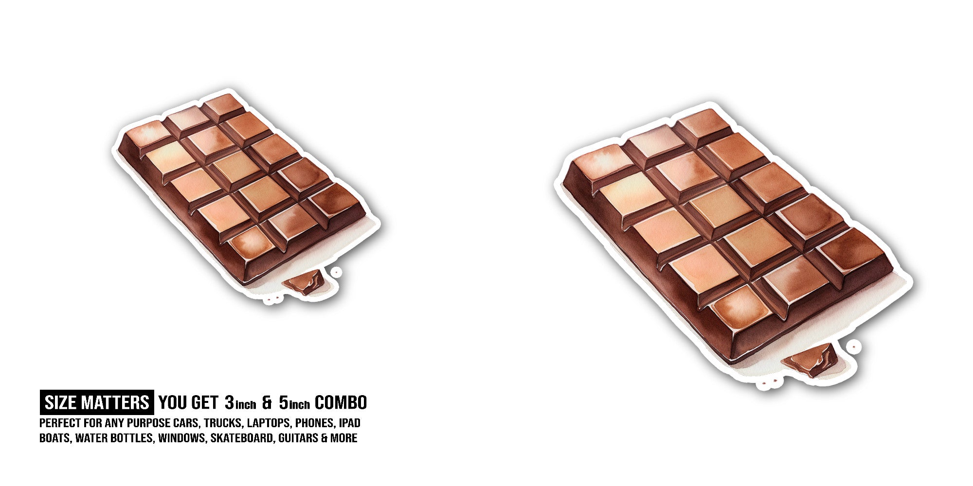 Yummy Chocolate Bar Sticker, Waterproof Vinyl Decal Sticker Indoor Or Outdoor 2 (Pieces) 3" and 5"