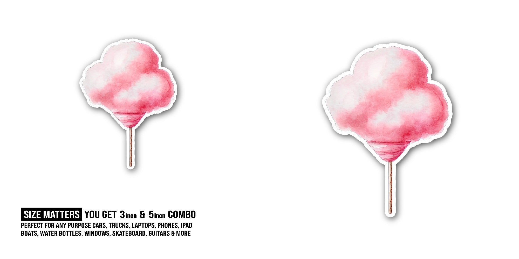 Yummy Cotton Candy Sticker, Waterproof Vinyl Decal Sticker Indoor Or Outdoor 2 (Pieces) 3" and 5"