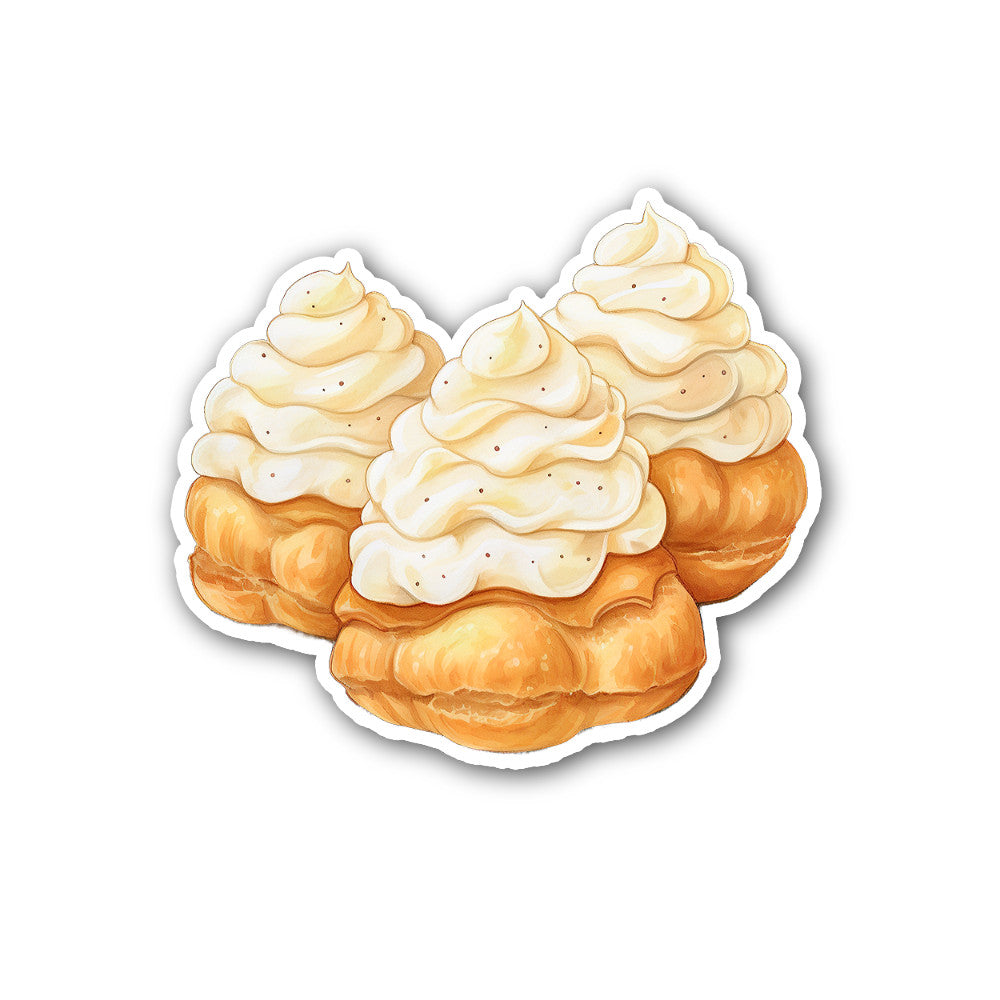 Yummy Cream Puffs Sticker, Waterproof Vinyl Decal Sticker Indoor Or Outdoor 2 (Pieces) 3" and 5"