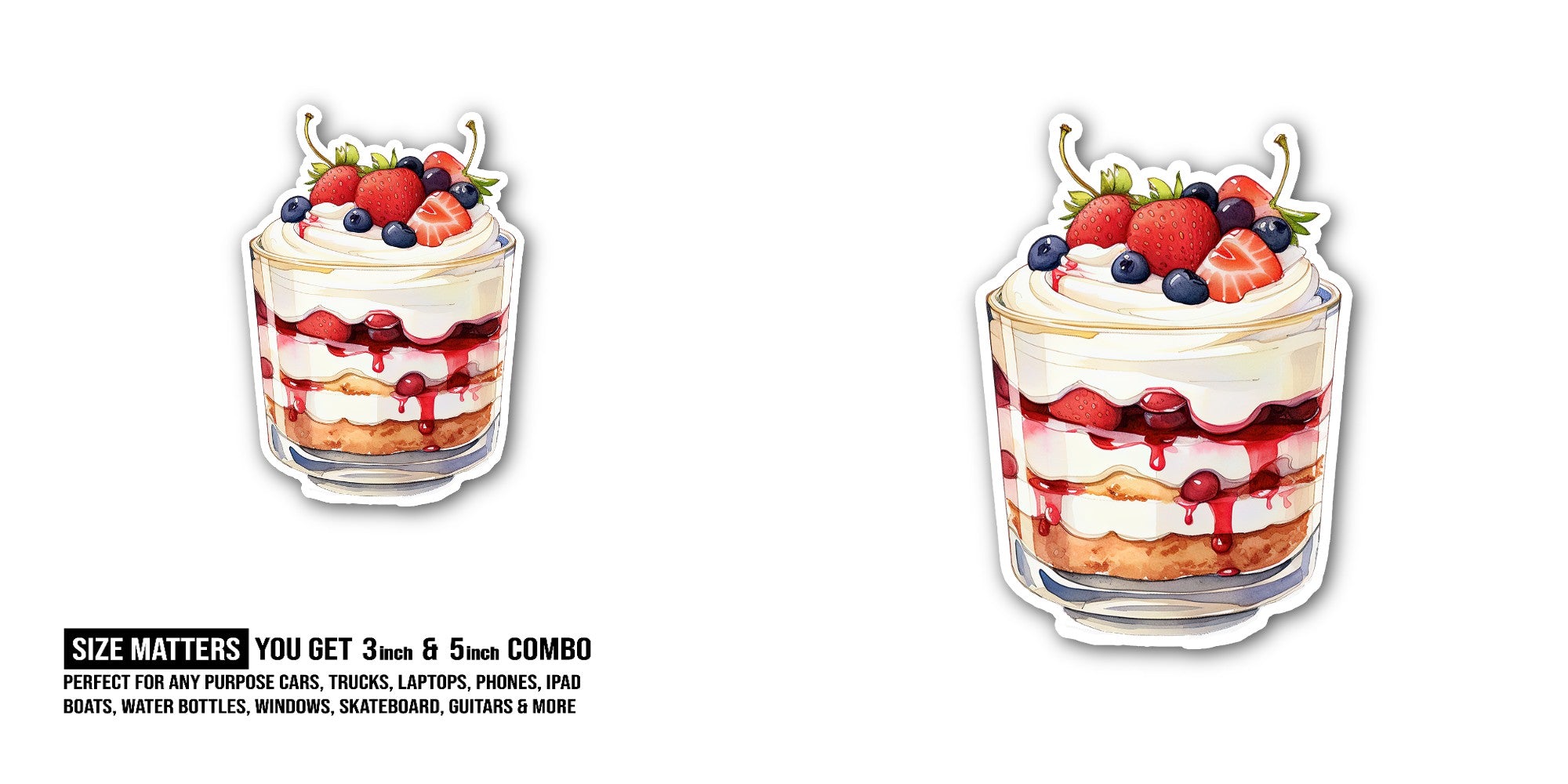 Sweet food cake dessert Sticker, Waterproof Vinyl Decal Sticker Indoor Or Outdoor 2 (Pieces) 3" and 5"