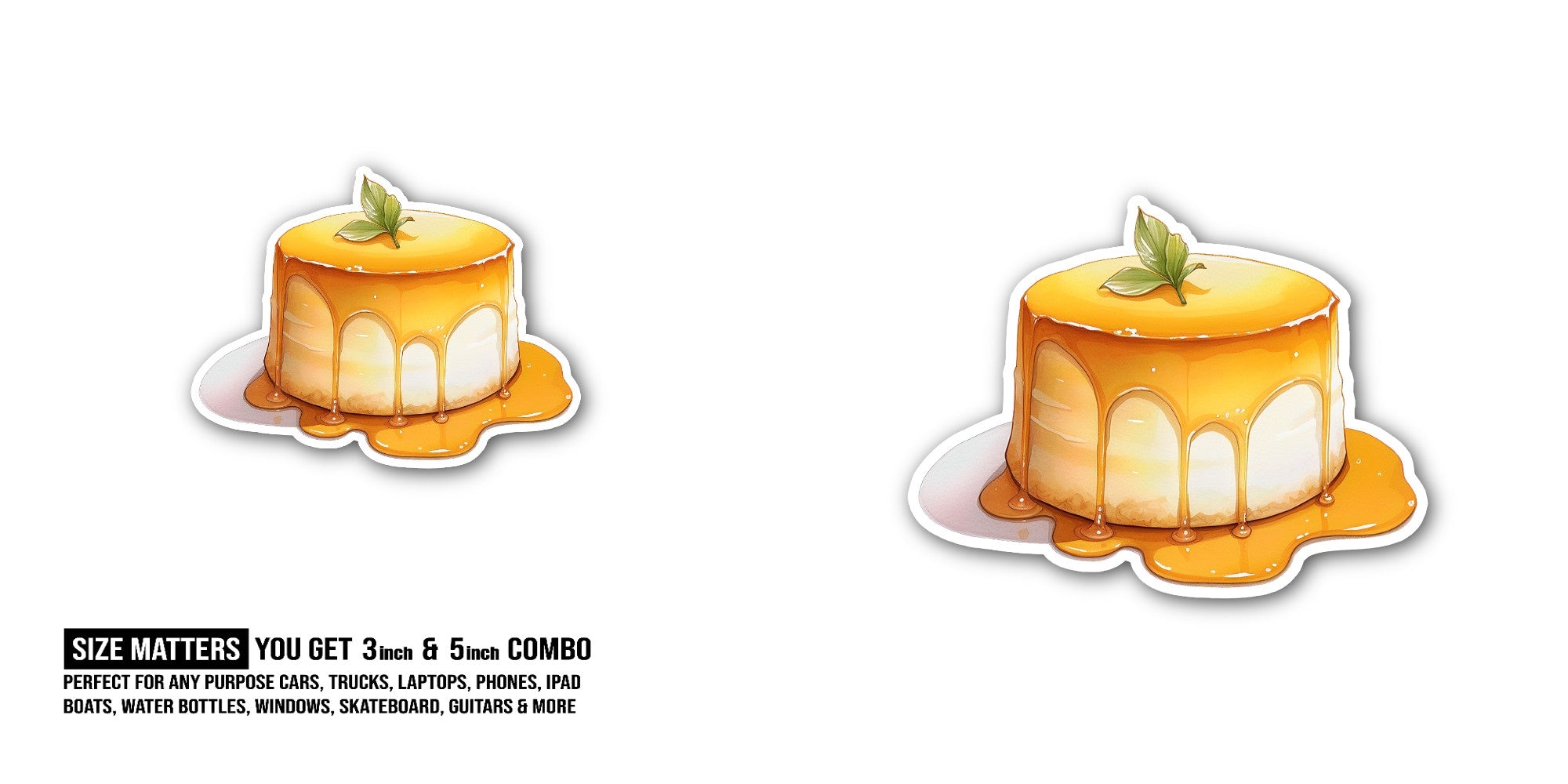 Tasty Egg Pudding Sticker, Waterproof Vinyl Decal Sticker Indoor Or Outdoor 2 (Pieces) 3" and 5"