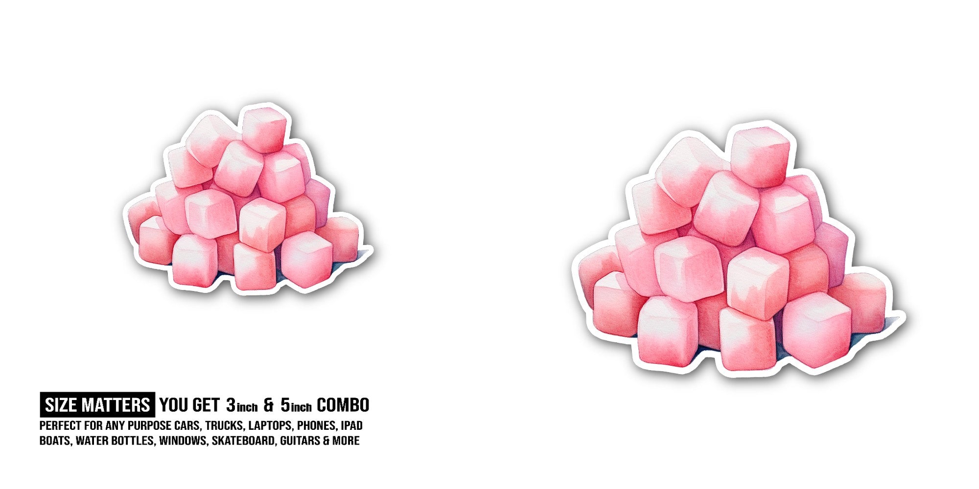 Pink Marshmallows Sticker, Waterproof Vinyl Decal Sticker Indoor Or Outdoor 2 (Pieces) 3" and 5"