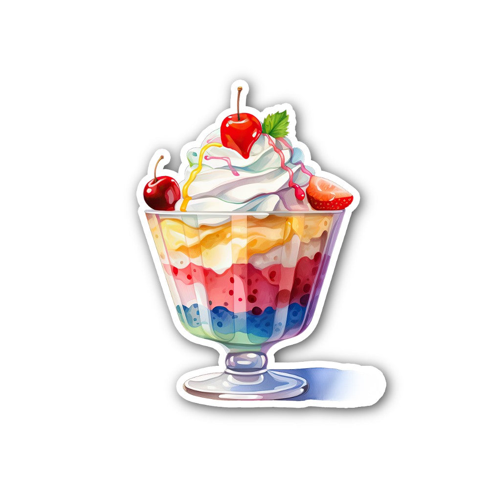 Tasty ice cream sundae Sticker, Waterproof Vinyl Decal Sticker Indoor Or Outdoor 2 (Pieces) 3" and 5"
