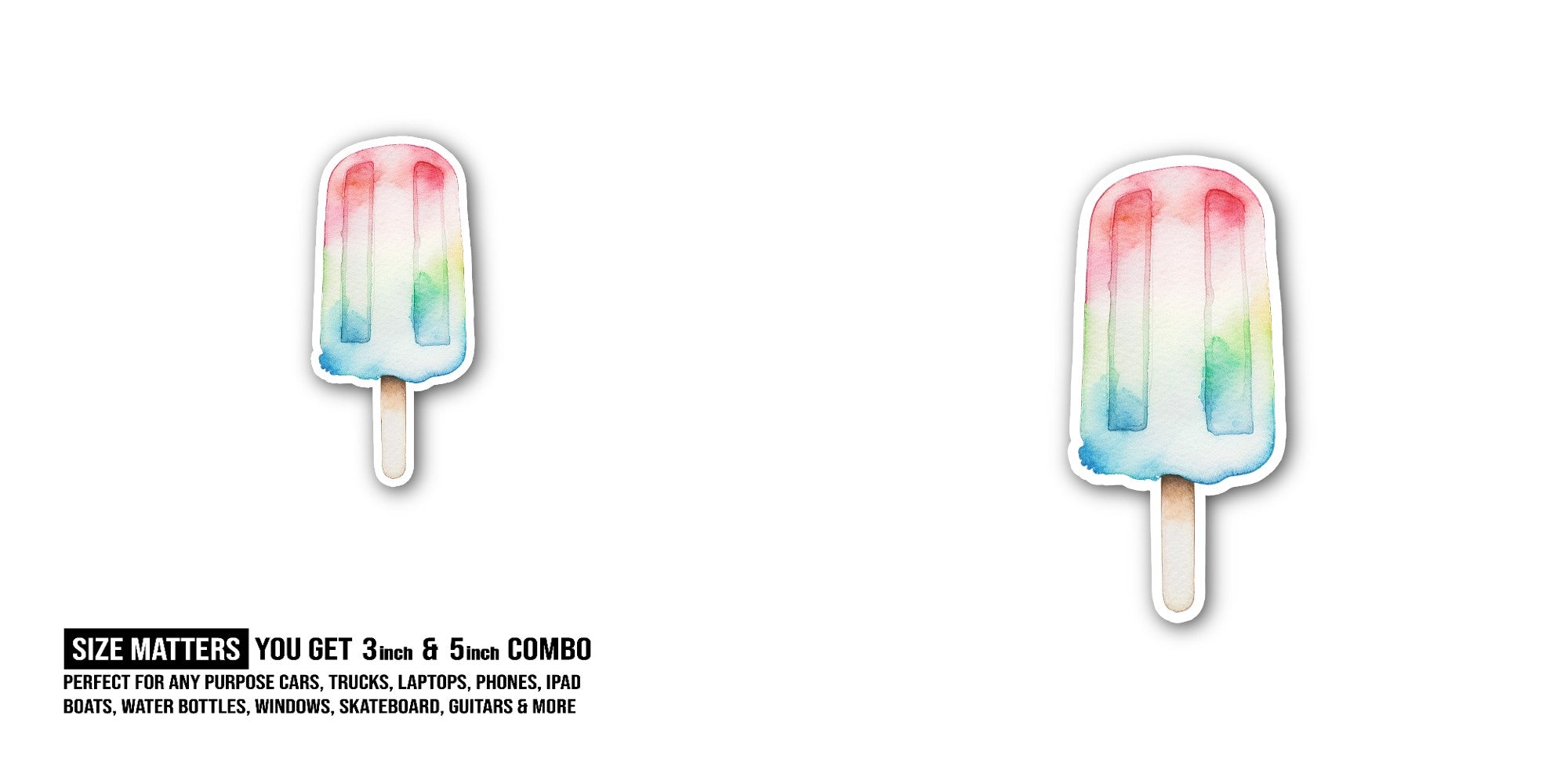 Colorful Yummy Popsicle Sticker, Waterproof Vinyl Decal Sticker Indoor Or Outdoor 2 (Pieces) 3" and 5"