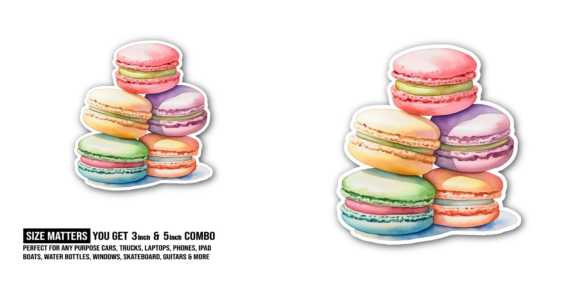 Yummy Macaron Sticker, Waterproof Vinyl Decal Sticker Indoor Or Outdoor 2 (Pieces) 3" and 5"