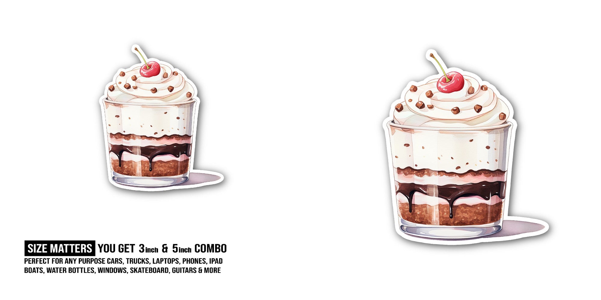 Cute Chocolate Mousse Sticker, Waterproof Vinyl Decal Sticker Indoor Or Outdoor 2 (Pieces) 3" and 5"
