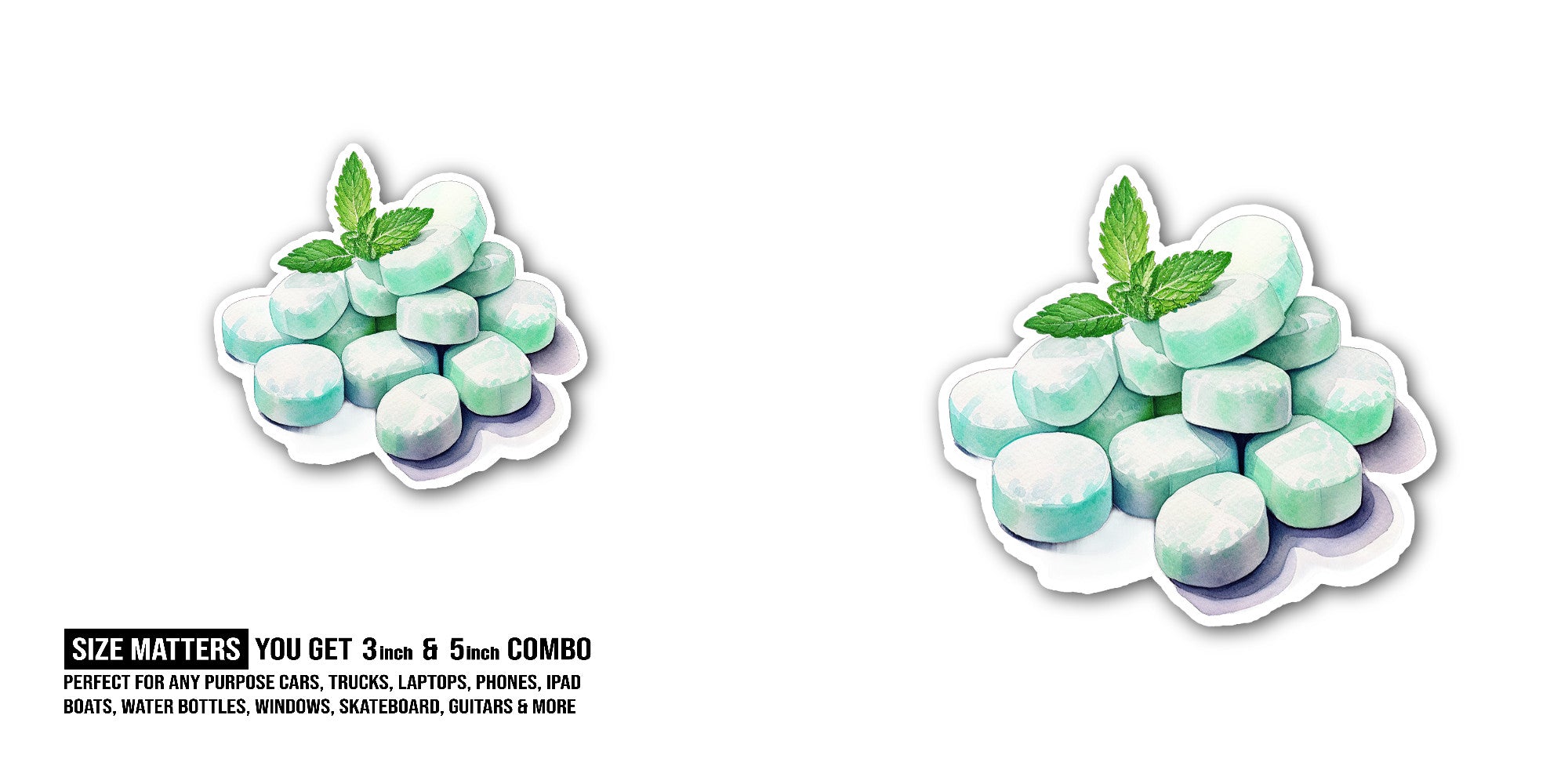 Green Peppermint gum Sticker, Waterproof Vinyl Decal Sticker Indoor Or Outdoor 2 (Pieces) 3" and 5"