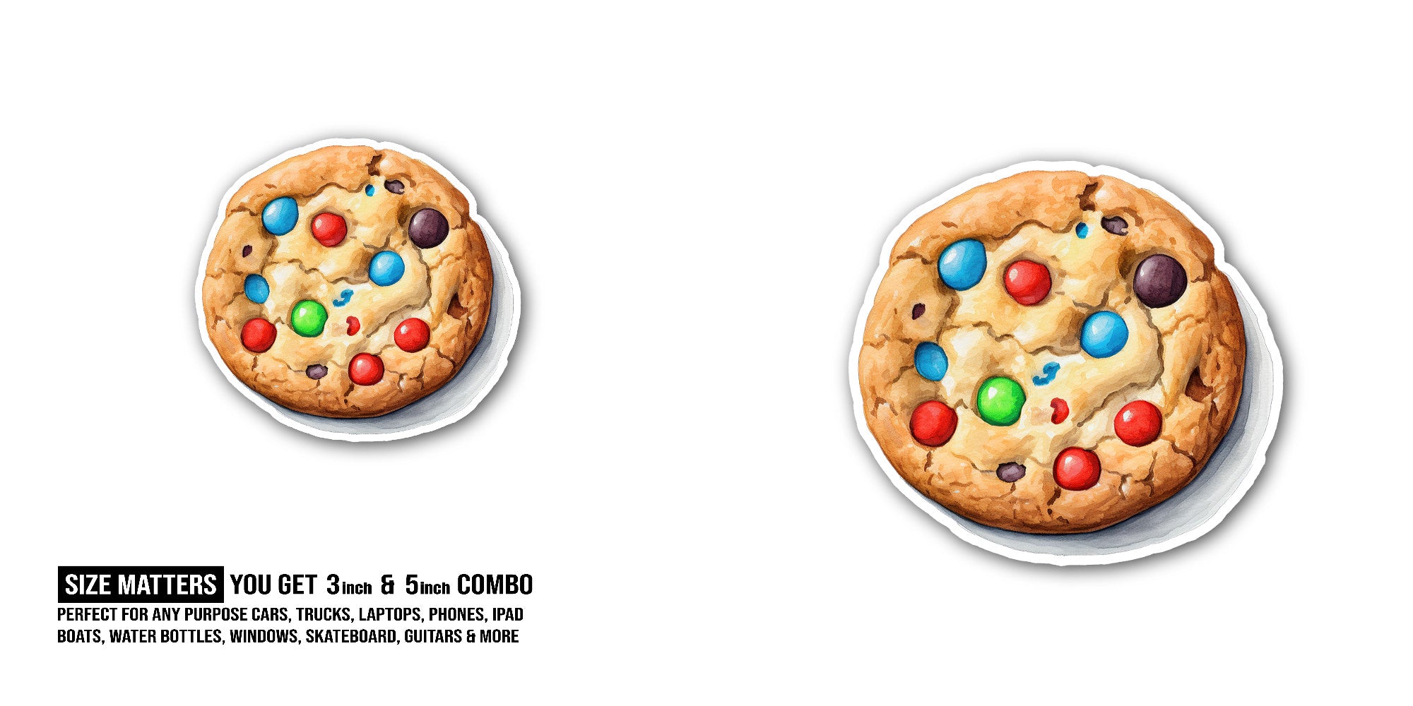 Fresh Yummy Baked Cookie Sticker, Waterproof Vinyl Decal Sticker Indoor Or Outdoor 2 (Pieces) 3" and 5"