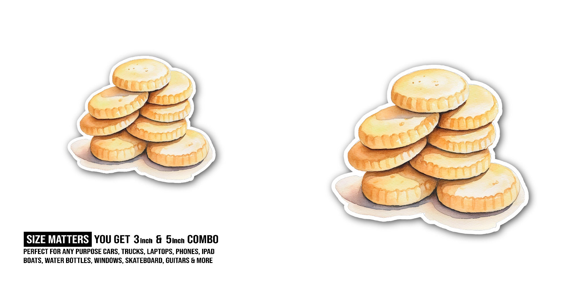 Yummy Butter cookies Sticker, Waterproof Vinyl Decal Sticker Indoor Or Outdoor 2 (Pieces) 3" and 5"