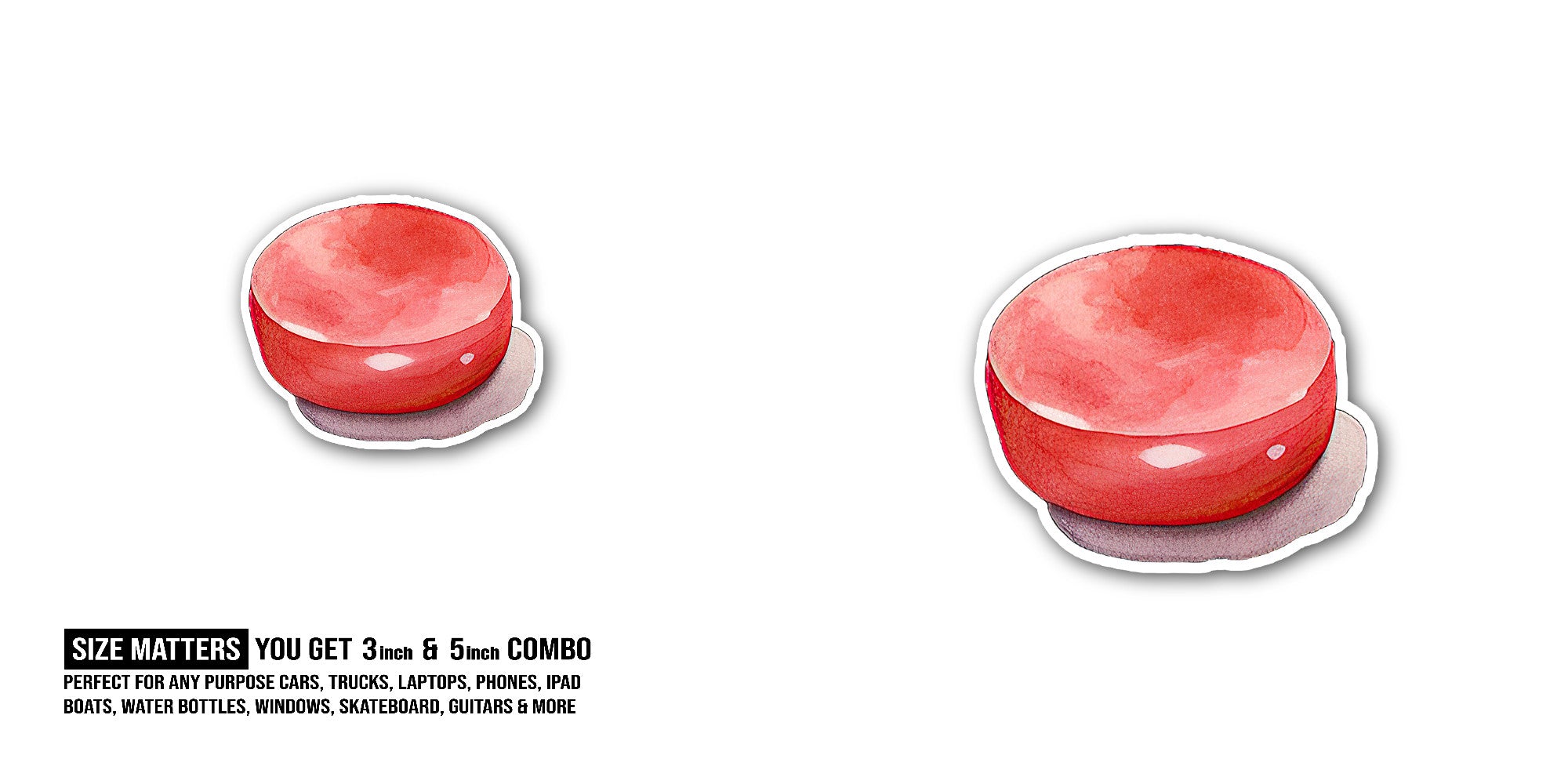 Red Yummy Toffee Sticker, Waterproof Vinyl Decal Sticker Indoor Or Outdoor 2 (Pieces) 3" and 5"