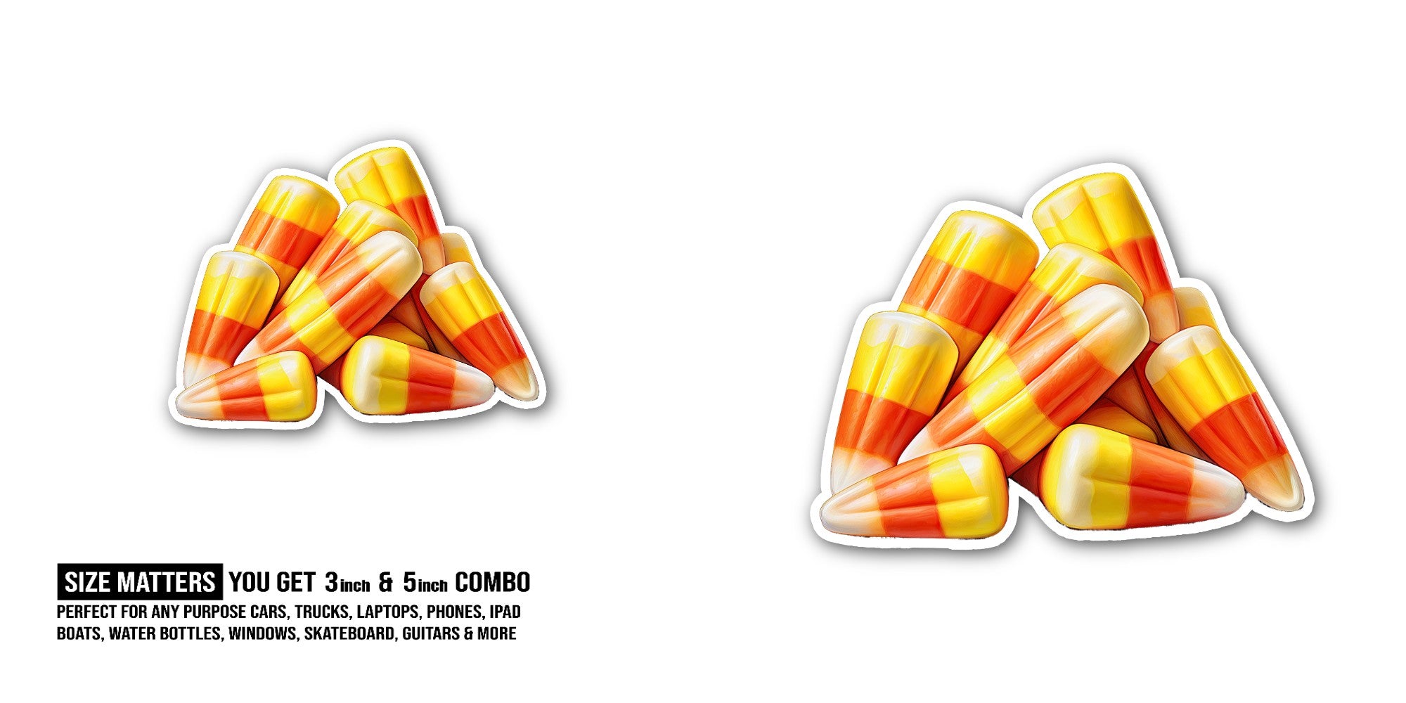 Colourful Sweet Candy Corn Sticker, Waterproof Vinyl Decal Sticker Indoor Or Outdoor 2 (Pieces) 3" and 5"