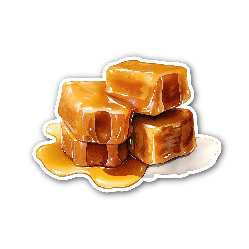Caramel cubes Sticker, Waterproof Vinyl Decal Sticker Indoor Or Outdoor 2 (Pieces) 3" and 5"