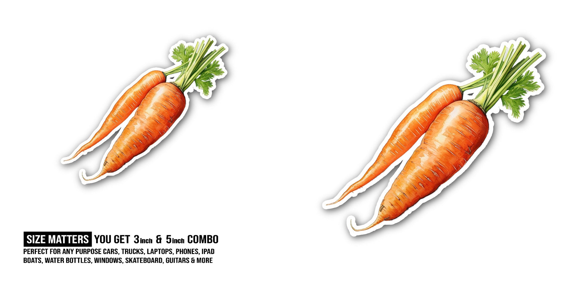 Carrots Sticker, Waterproof Vinyl Decal Sticker Indoor Or Outdoor 2 (Pieces) 3" and 5"