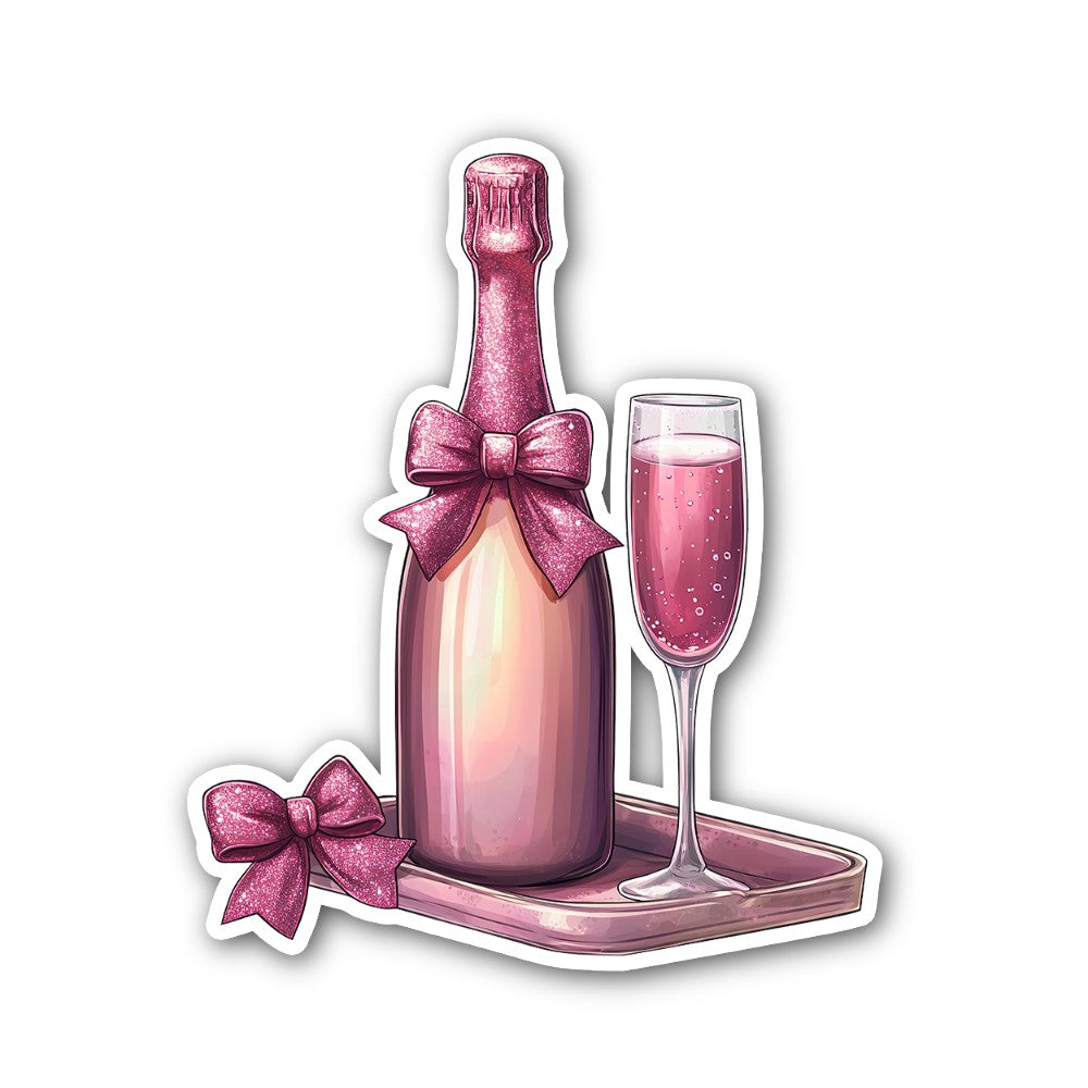 Pink Champagne Sticker, Waterproof Vinyl Decal Sticker Indoor Or Outdoor 2 (Pieces) 3" and 5"