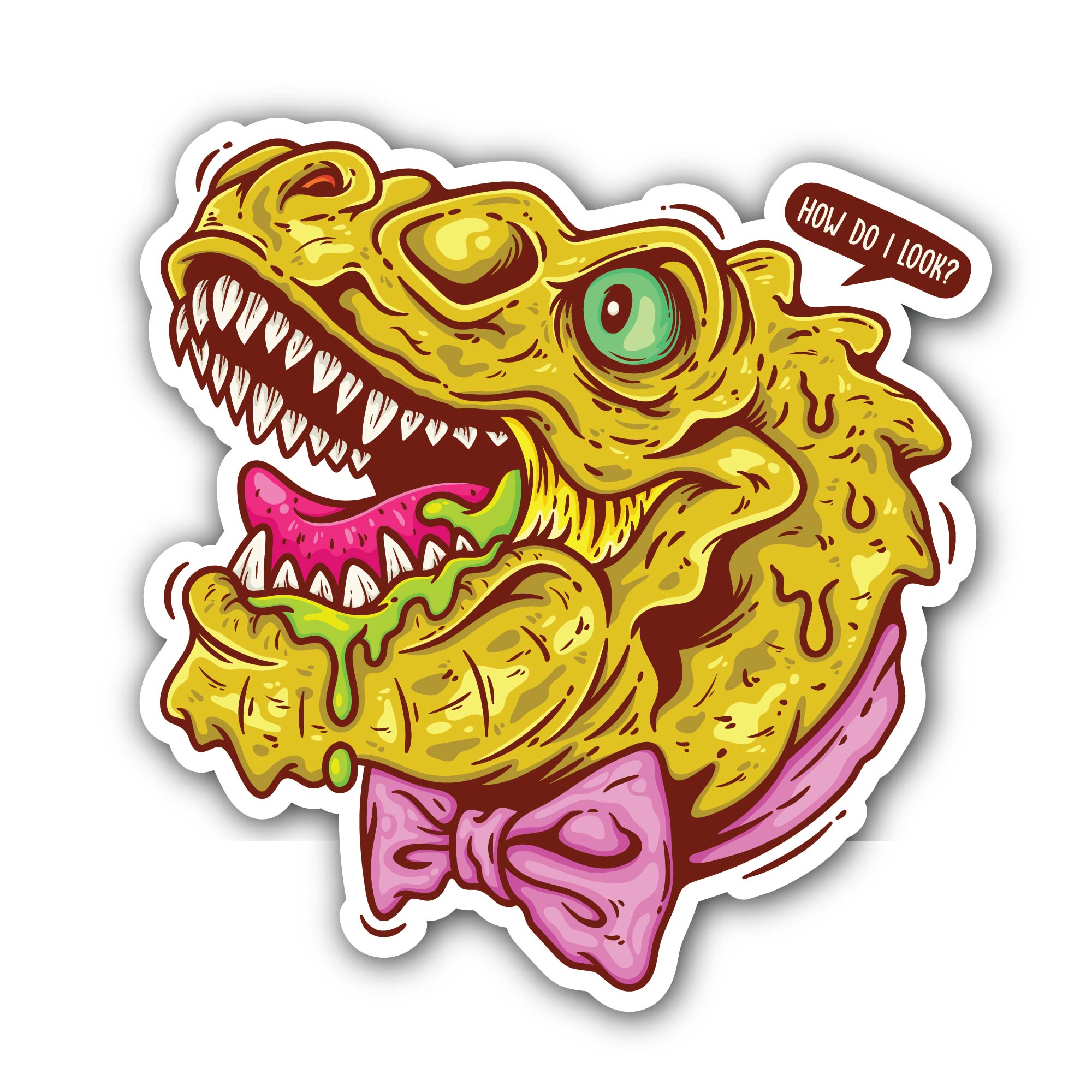 Dinosaur Doodle Sticker, Waterproof Vinyl Decal Sticker Indoor Or Outdoor 2 (Pieces) 3" and 5"
