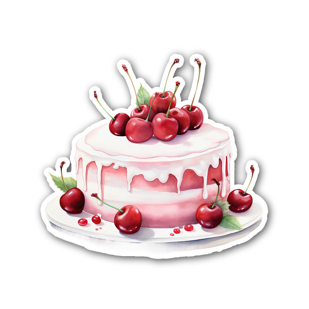 Cherry Birthday cake Sticker, Waterproof Vinyl Decal Sticker Indoor Or Outdoor 2 (Pieces) 3" and 5"