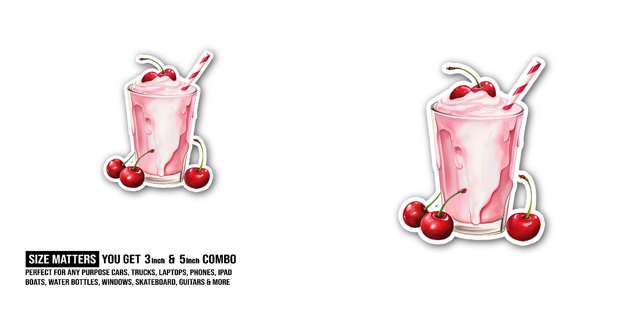 Cherry milkshake Sticker, Waterproof Vinyl Decal Sticker Indoor Or Outdoor 2 (Pieces) 3" and 5"