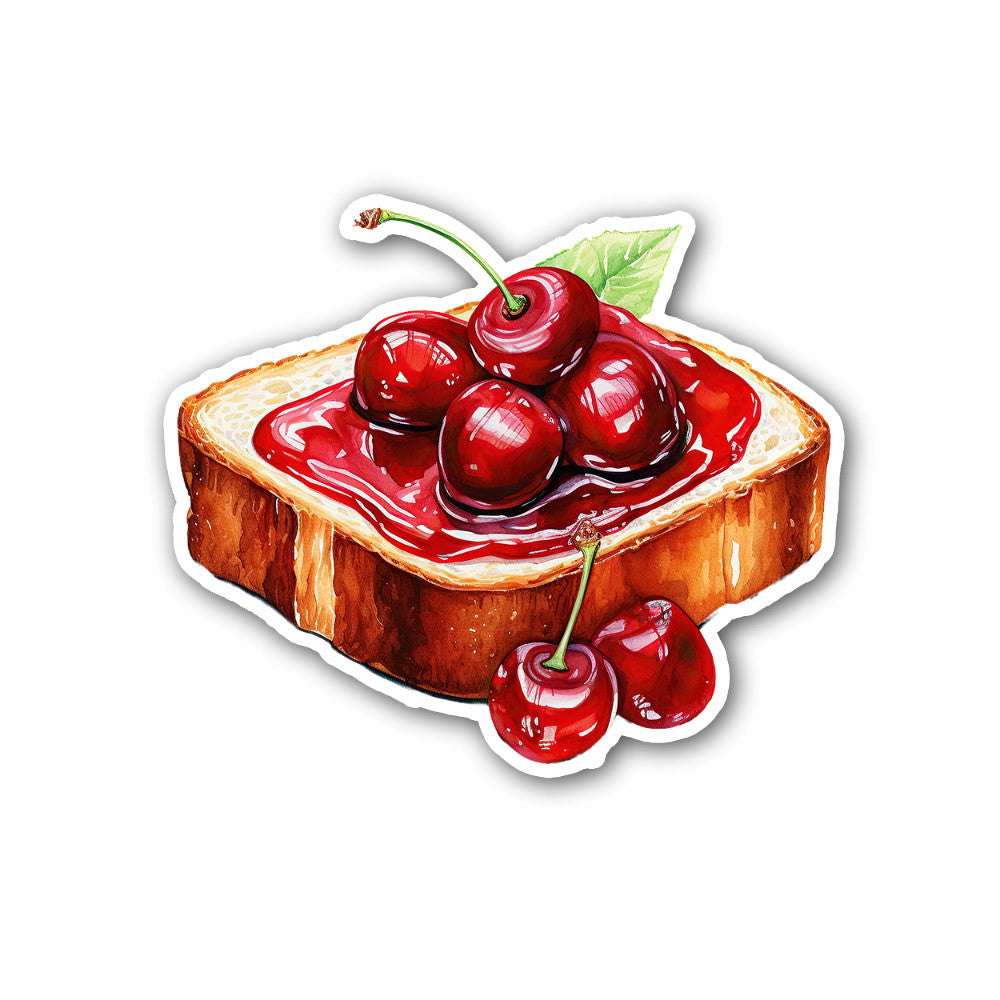 Cherry jam toast Sticker, Waterproof Vinyl Decal Sticker Indoor Or Outdoor 2 (Pieces) 3" and 5"
